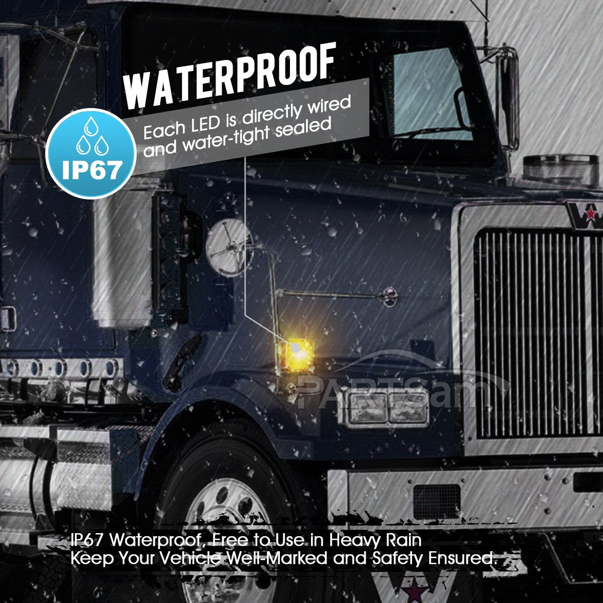 Partsam 2x Truck Trailer Square Double Face Pedestal Stop Turn Tail Light Amber/Red 39 LED for Trucks