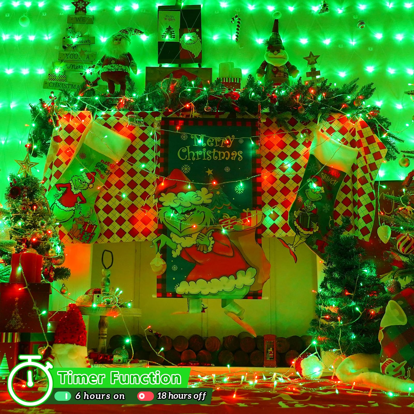 Yeguo 165Ft 500 Led Red And Green Christmas Lights Outdoor Waterproof  Clear Wire String Lights Indoor Plug In  8 Modes Clear Wire Twinkle Tree Light For Xmas Party Garden