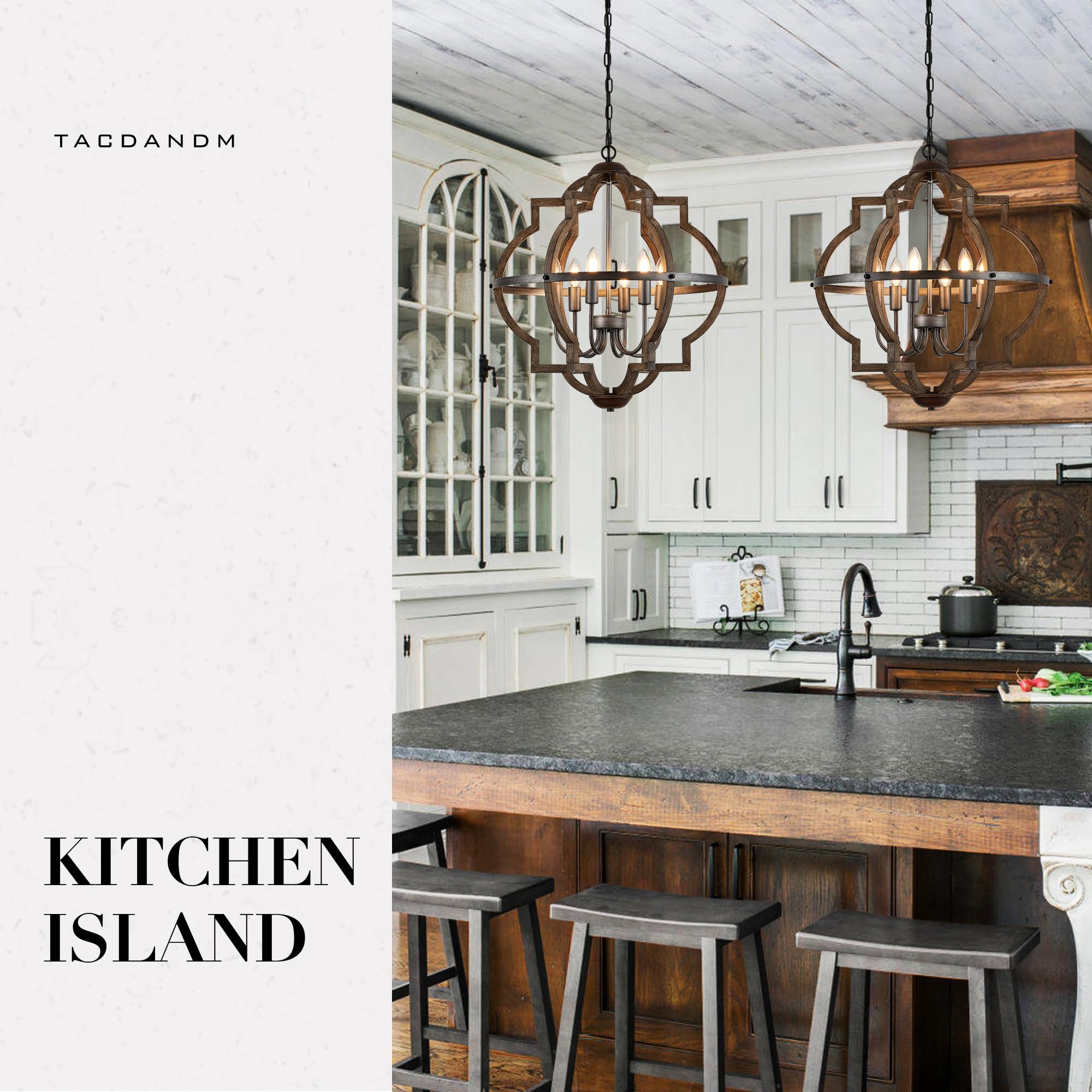 TACDANDM 6-Light Wood Farmhouse Chandelier, 23'' Vintage Rustic Pendant Light, Walnut Finish for Dining Room, Foyer, Kitchen