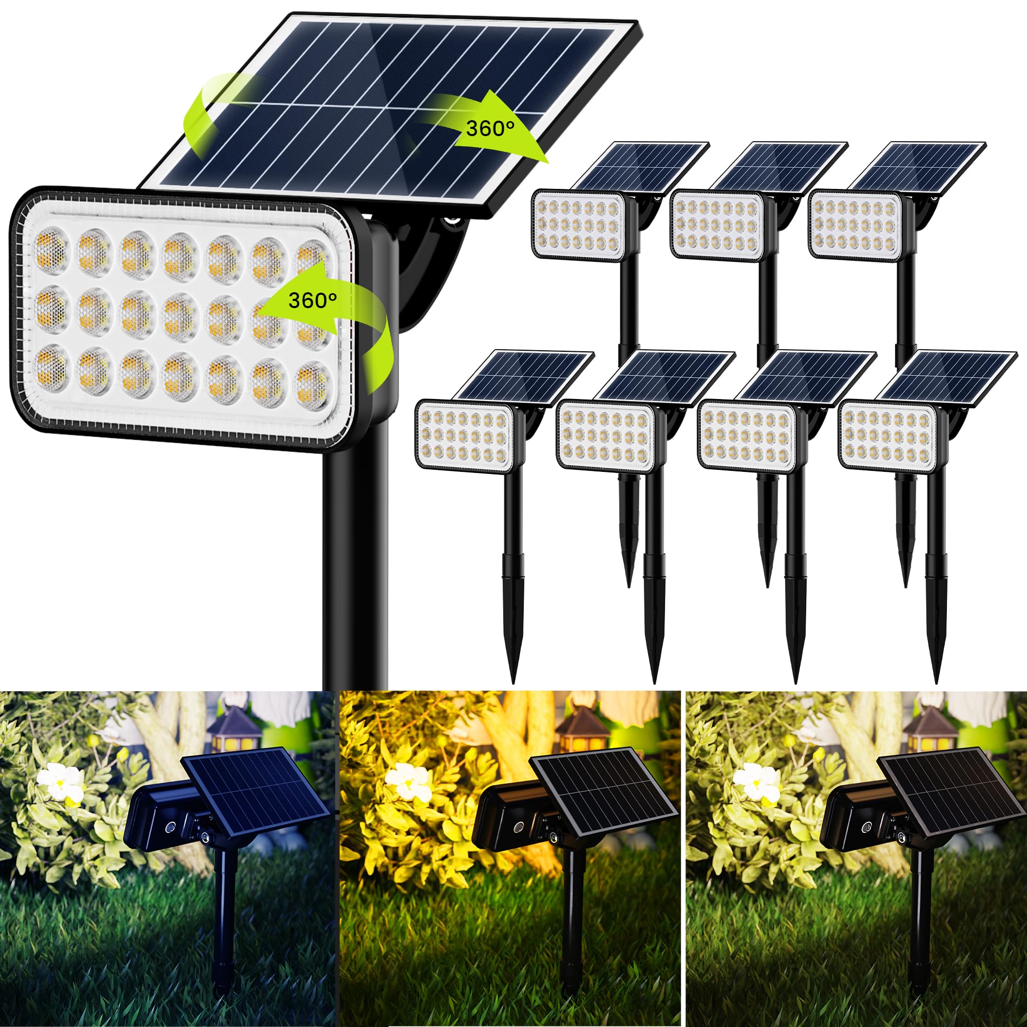 JACKYLED Solar Lights Outdoor Waterproof, 84 LED 5 Lighting Modes Solar Spotlights, 360 Adjustable Lights & Panel, Solar Powered