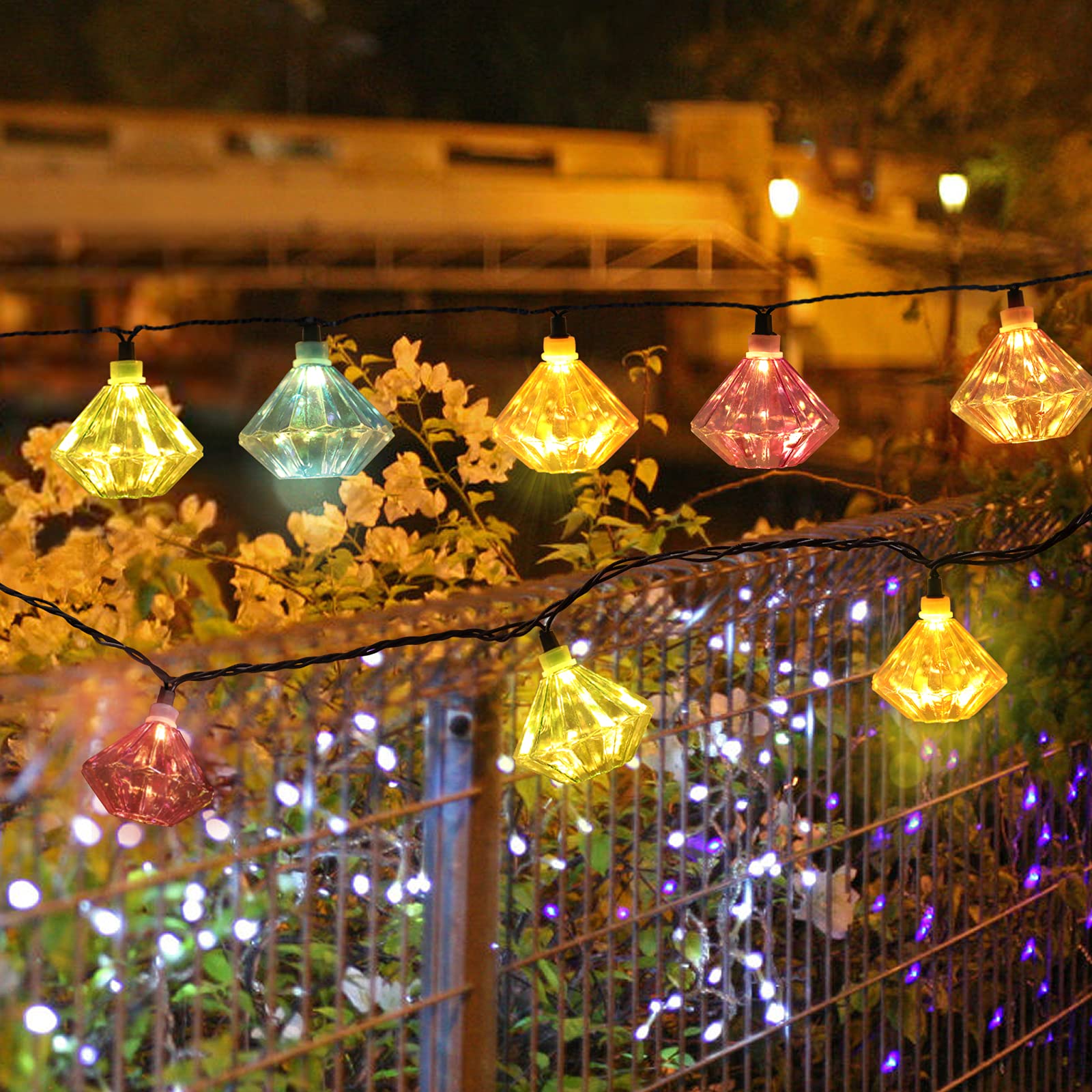 Vigdur Fairy String Lights - 10 LED Diamond Bulbs, Connectable Bubble Lights for Xmas Party, Wedding, Bedroom, Patio Decor, Multicolor
