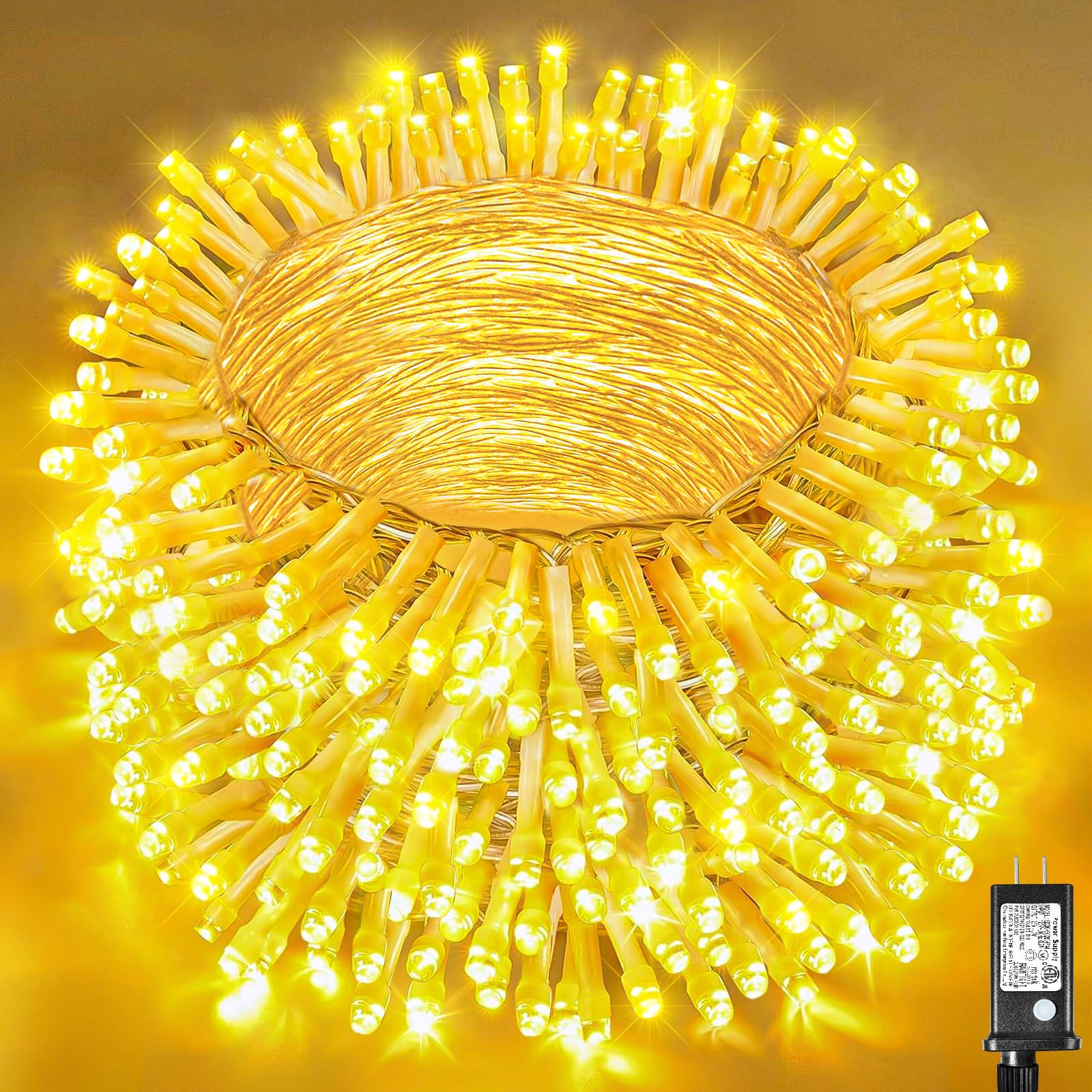 Christmas String Lights Indoor Outdoor Waterproof, Warm White String Lights Clear Wire 8 Modes, 165FT 500 LED Fairy Twinkle Ligh