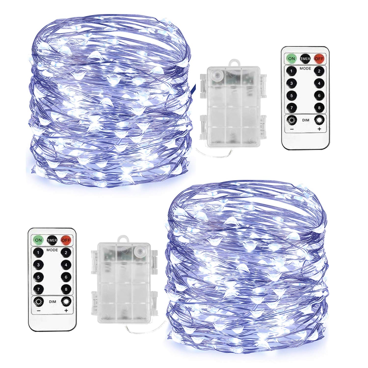 Homemory Fairy Lights String Lights 20 Ft 60 LED Battery Operated Remote Waterproof Cool White 2 Pack