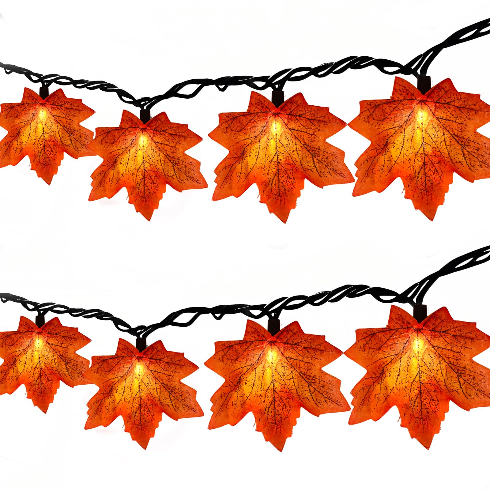 Doratale Thanksgiving Orange Maple Leaf Lights  13.6Ft Orange Fall Leaves String Lights  Waterproof Connectable Outdoor Patio String Lights For Indoor Home Outdoor Fall Decor Halloween Decorations