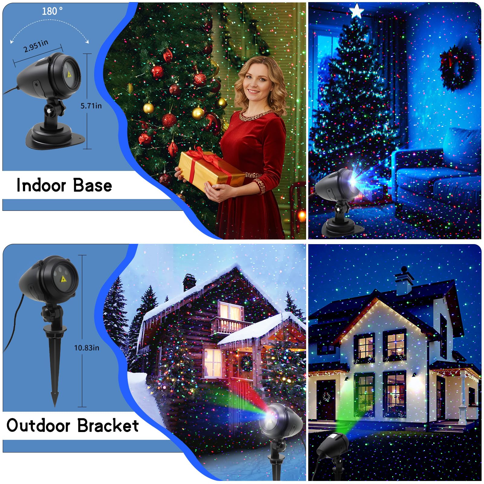CAIYUE Outdoor Christmas Projection Lights, RGB Waterproof Garden Projector with Remote Control, Model BL-HW09