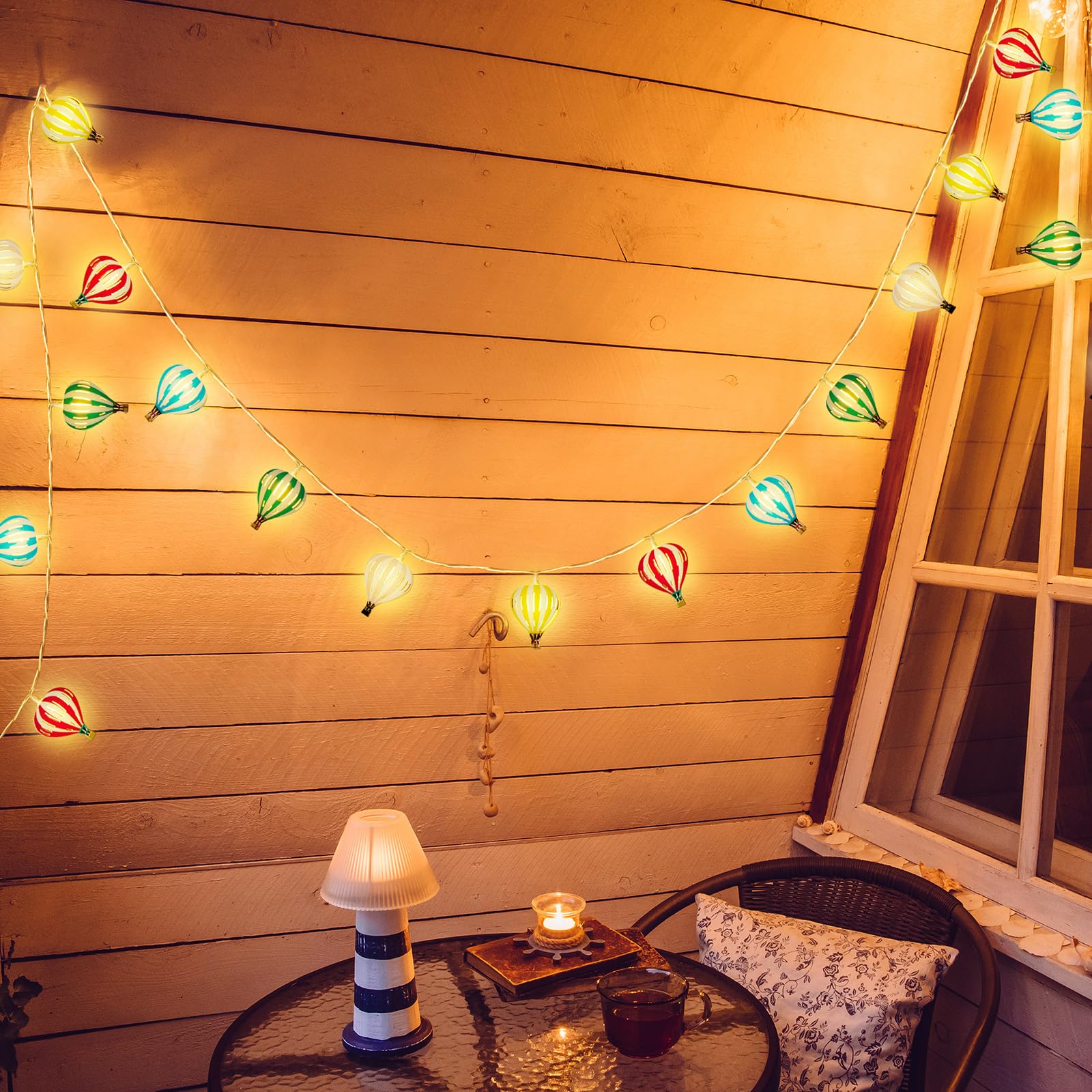 Vihose Multicolor Hot Air Balloon String Lights 20 Led 10 Ft Balloon Hanging Garland Hot Air Balloon Decorations String Banners Battery Operated For Wedding Birthday Room Wall Party Hanging Decor