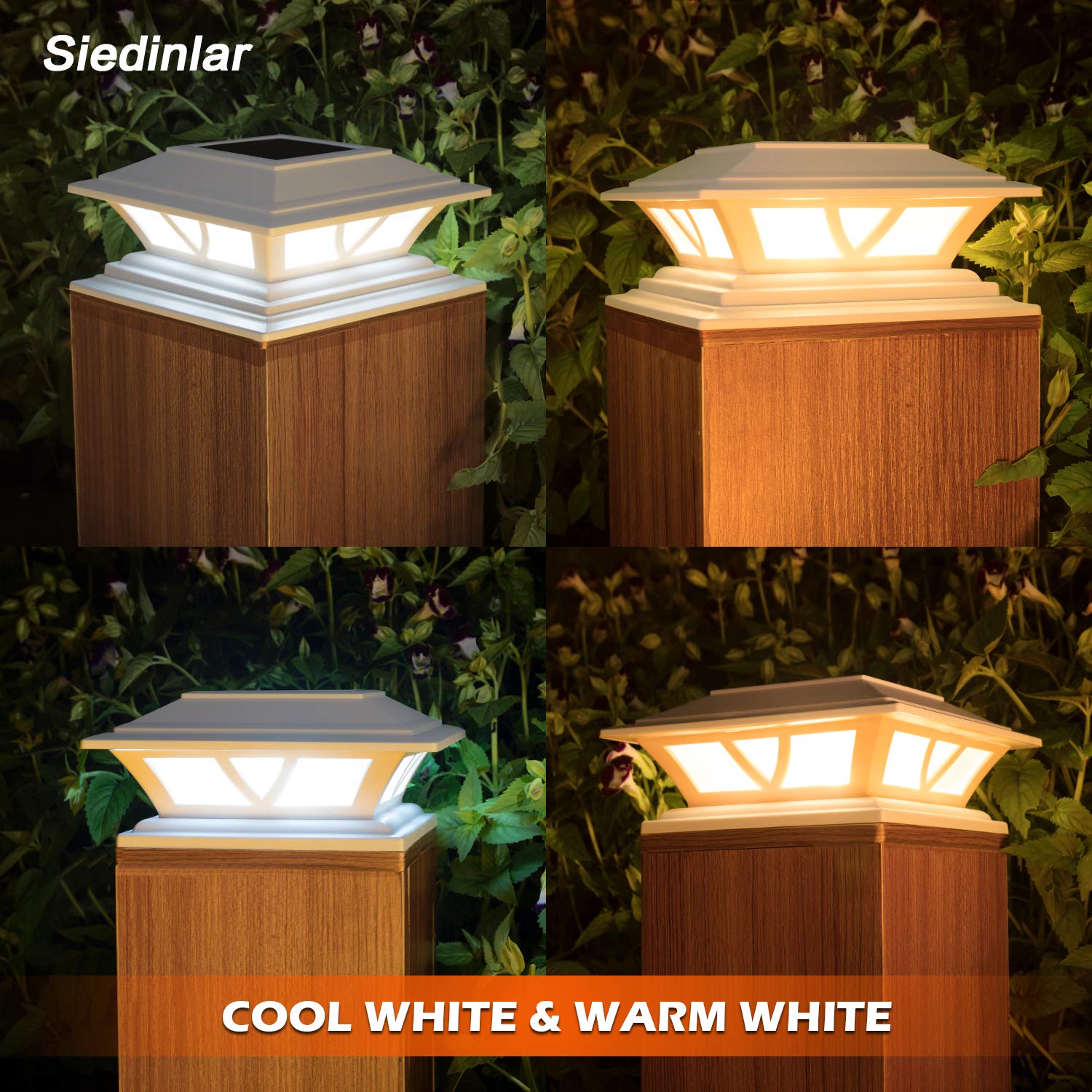 Siedinlar Solar Post Lights Outdoor 2 Modes Led Deck Fence Cap Light For 4X4 5X5 6X6 Posts Patio Garden Decoration Warm White/Co