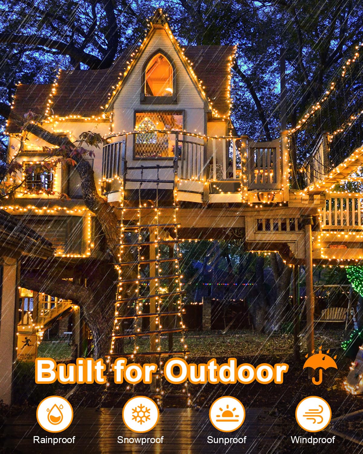 JIXXULVU 380 LED Outdoor Christmas Lights, 250FT Waterproof, Warm White, 8 Modes, Timer, PVC & Copper Wire