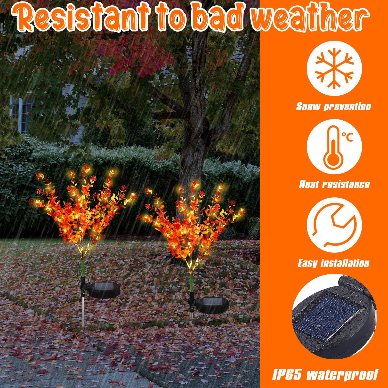 Glooglitter 2 Pack Fall Solar Stake Lights Thanksgiving Outdoor Decorations Waterproof Orange Mums Artificial Flowers Solar Lights For Outdoor Garden Yard Pathway Thanksgiving Fall Decor (Camellia)