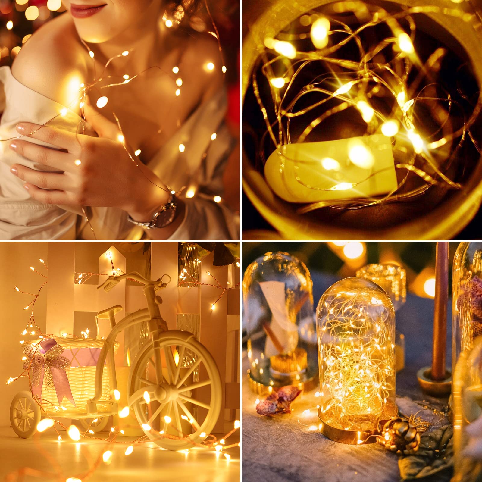 Dailyart 300 LED Fairy Lights, Warm White, 10ft Gold Copper Wire, Waterproof, Remote Control, 8 Modes, Model 300LED-JS