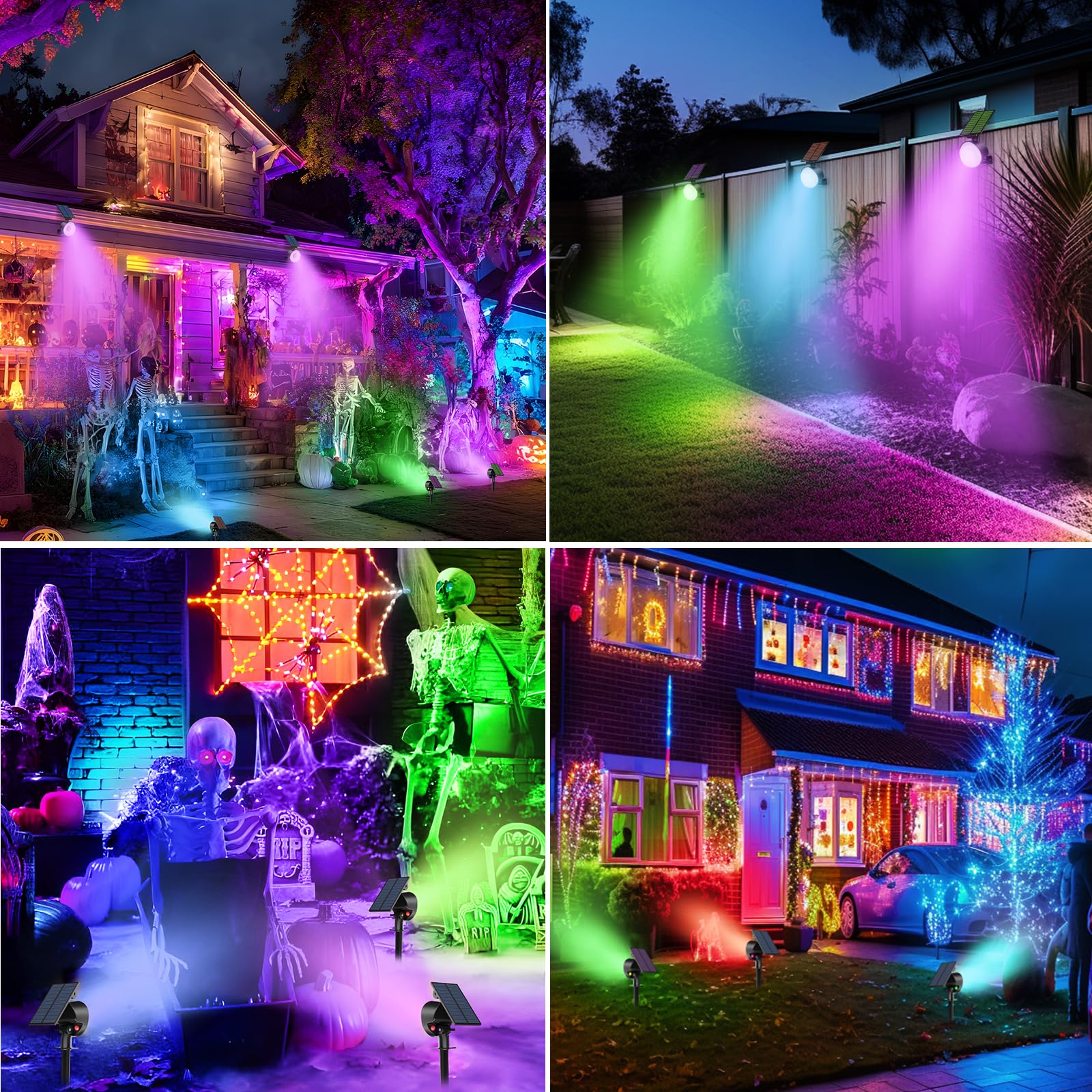 Nipify 4 Pack Solar Spot Lights Outdoor Waterproof  Solar Spotlight Light For Outside Yard Landscape Lighting Pathway Lights Wall Auto On/Off  Rgb