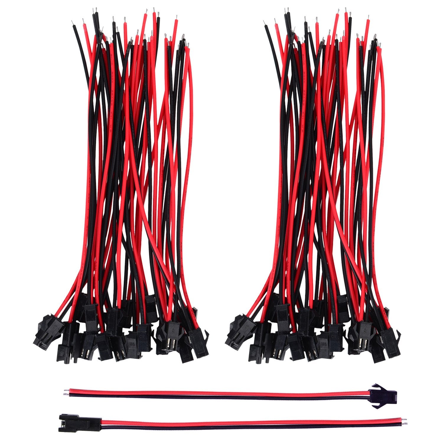 Mudder 22 AWG JST SM 2 Pin Connector Adapter with 135mm Cable Wire for LED Light, Red and Black, 20 Pairs