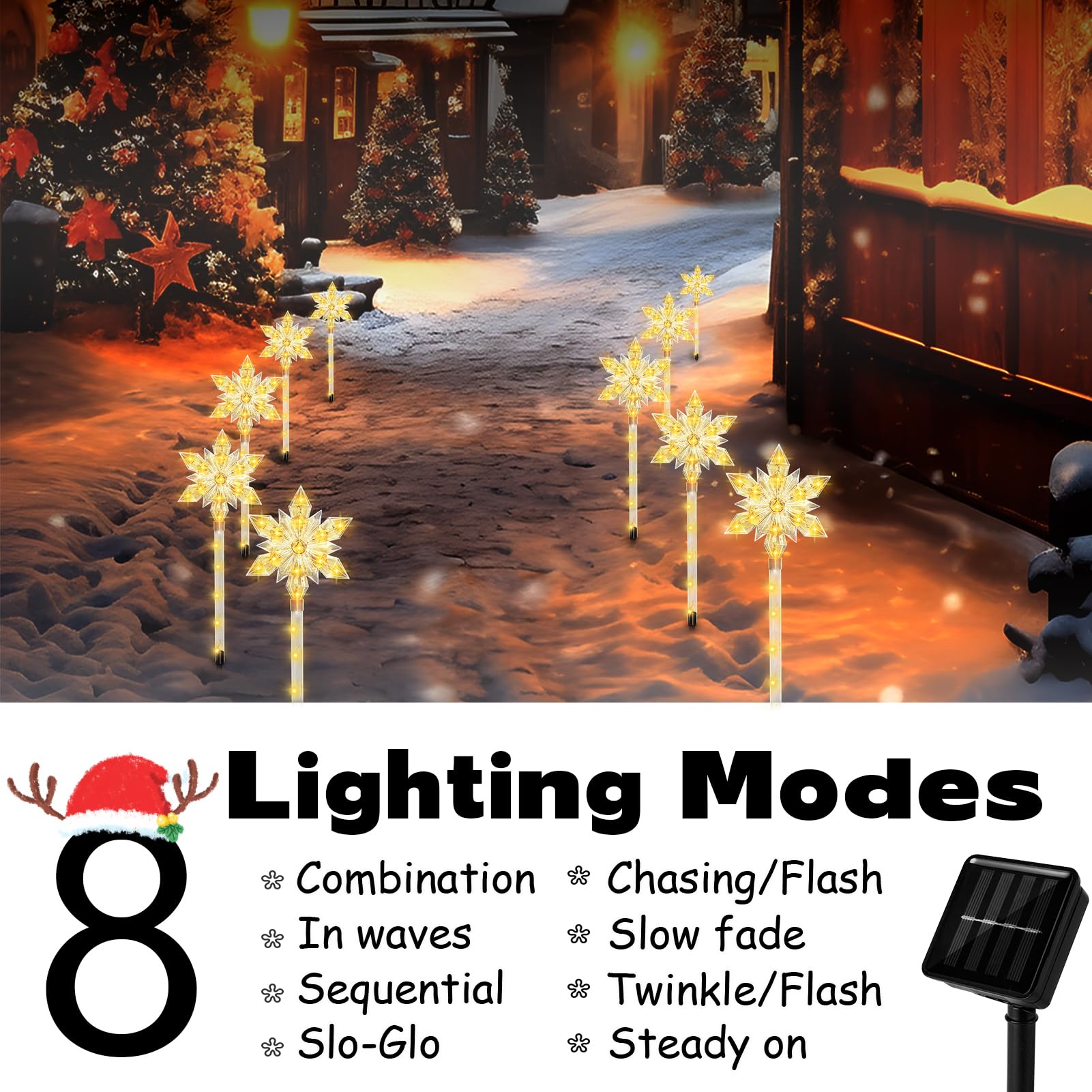 VOGVOG Snowflake Solar Christmas Pathway Lights, 10pcs LED Waterproof Outdoor Decor, Warm White