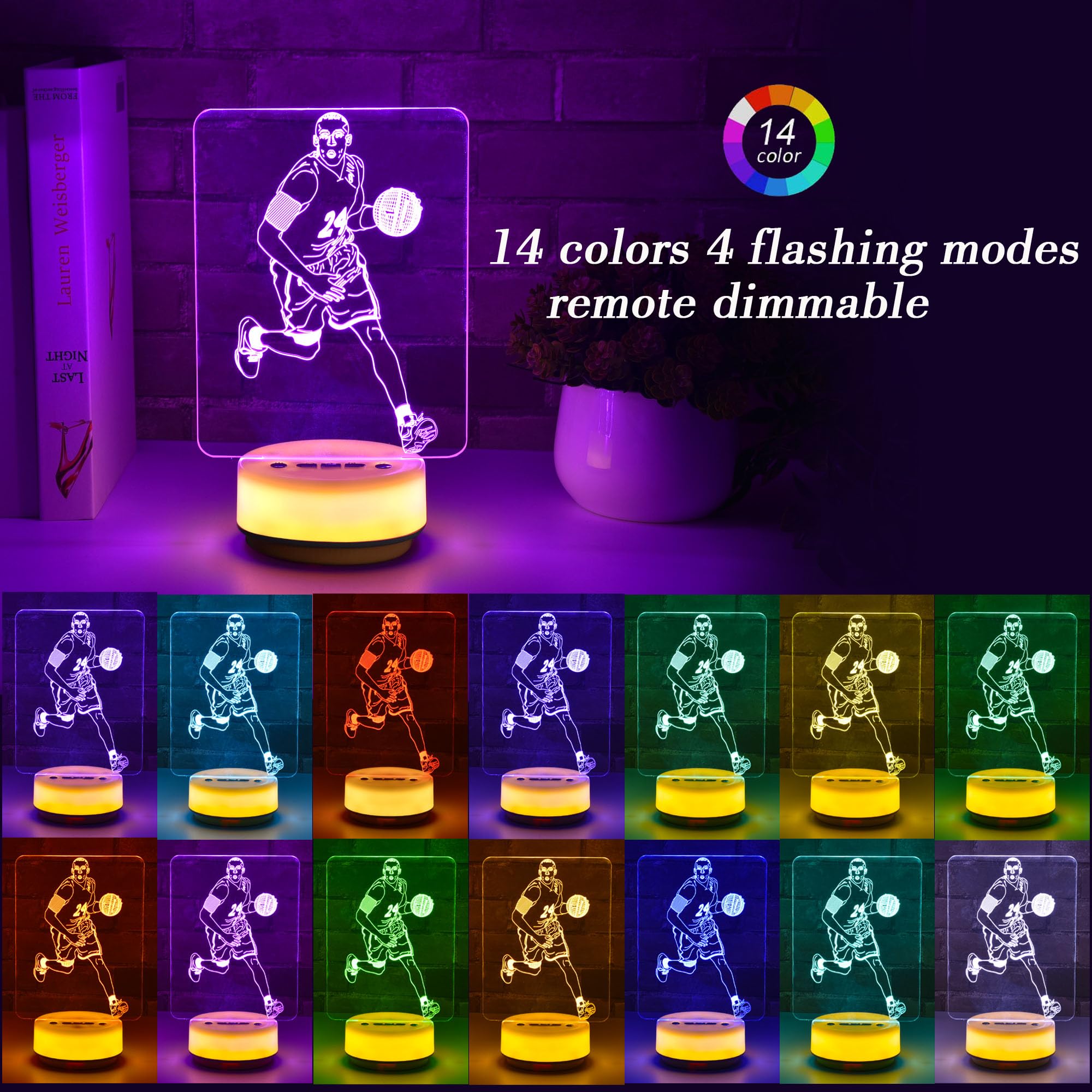 Hyodream Basketball Night Light, Led Lamp With 14 Colors, Dimmable, Rechargeable, Remote Control, Modern Design For Kids, Adults