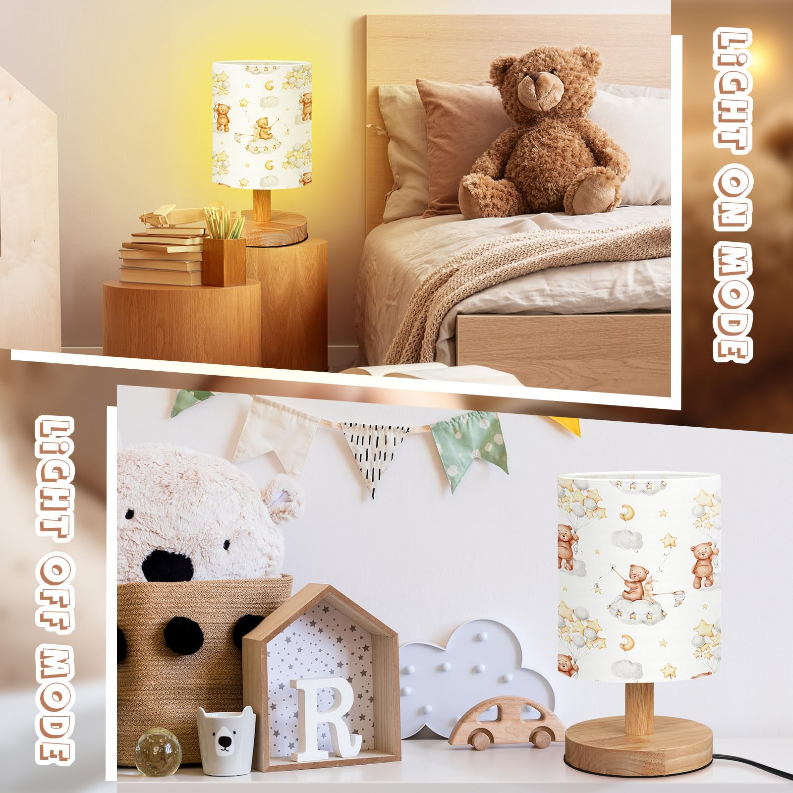 Vihose Kids Table Lamp For Bedroom Kids Bedside Lamp With Linen Wooden Nightstand Lamp Cartoon Nursery Lamp Lampshade For Girls