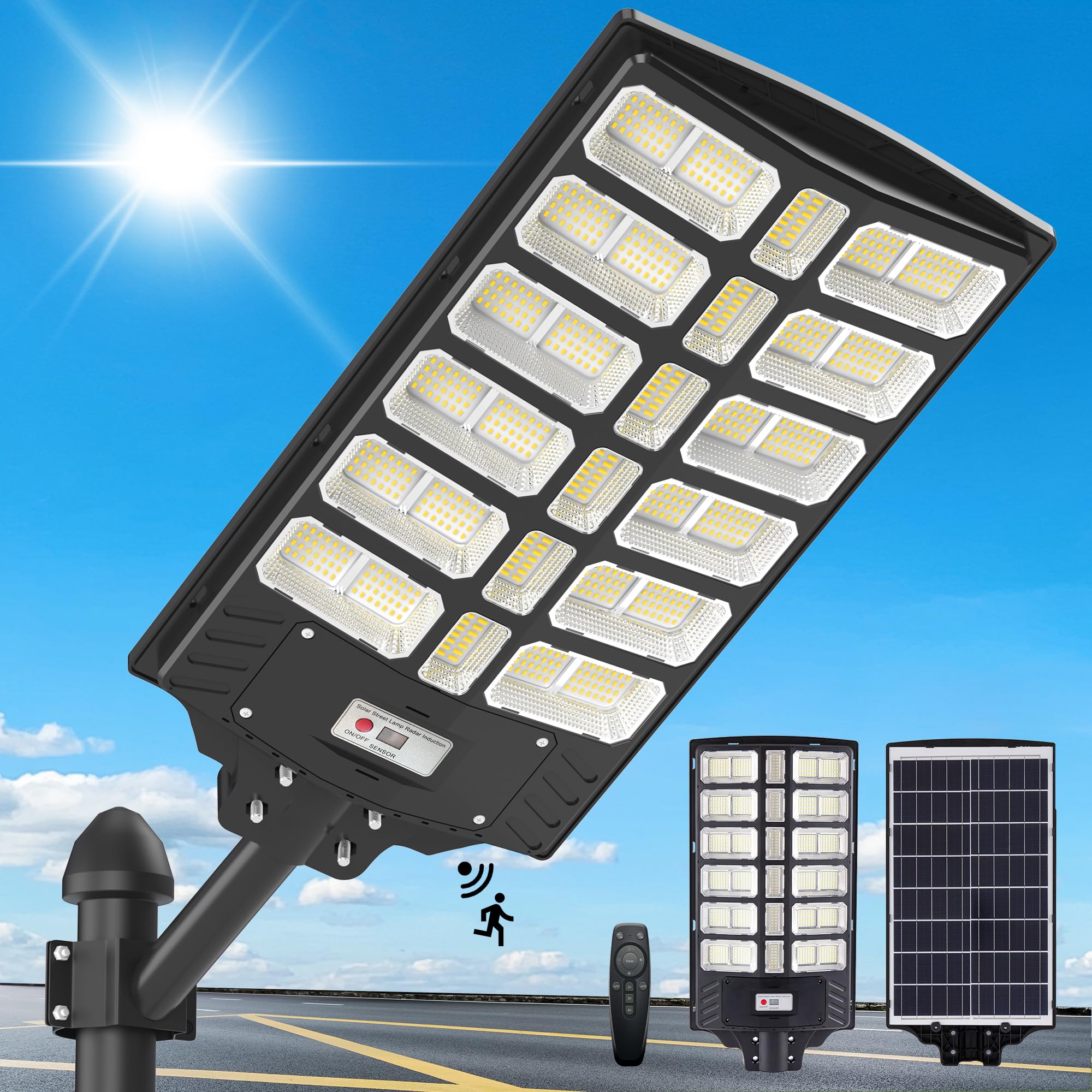 8000w Solar Street Lights Outdoor - Solar Lights Outdoor Waterproof Motion Sensor, 7000K Commercial Parking Lot Lights Dusk to D