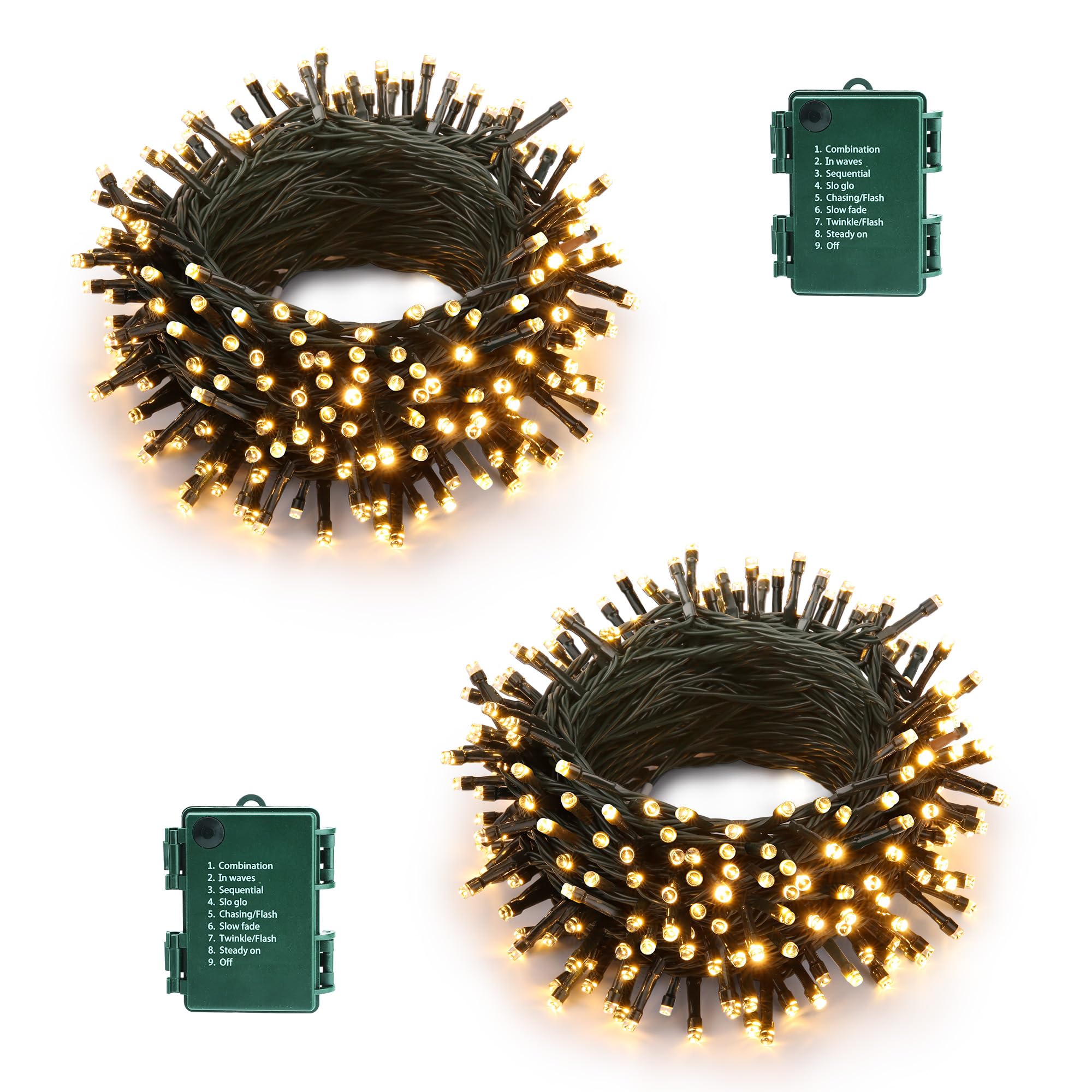 Battery Operated Christmas Lights - 2 Pack Total 33Ft 100 Led Battery String Lights 8 Modes Waterproof With Timer For Home  Garden  Party  Holiday  Christmas Tree Decoration (Green Wire  Warm White)