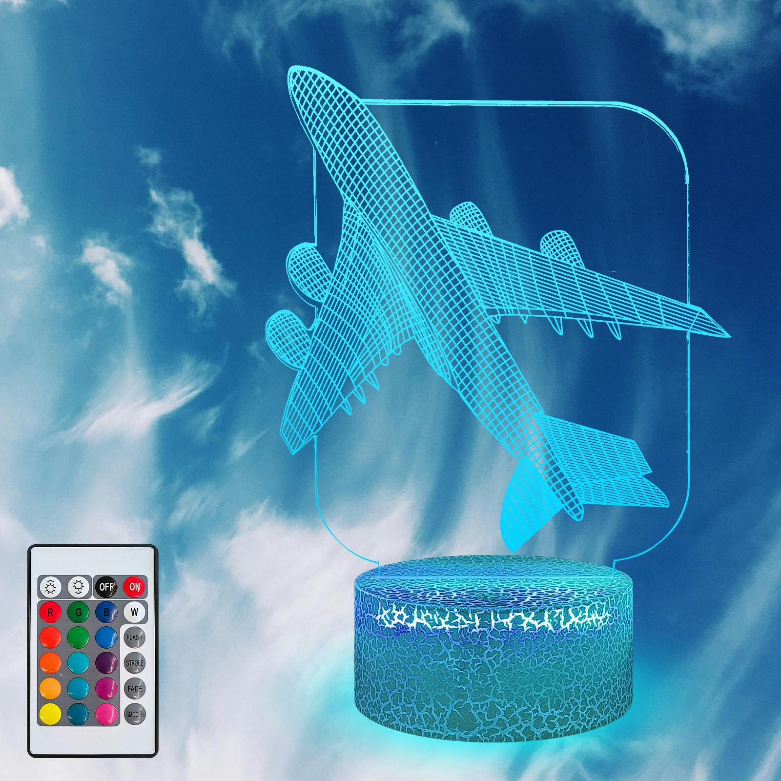 Masshomi Acrylic 3D Visual Anime Night Light 16 Color Change Usb Charge Base Touch Remote Control Air  Pilot Aircraft Helicopter Fighter Shape Men Gift Atmosphere Room Decoration