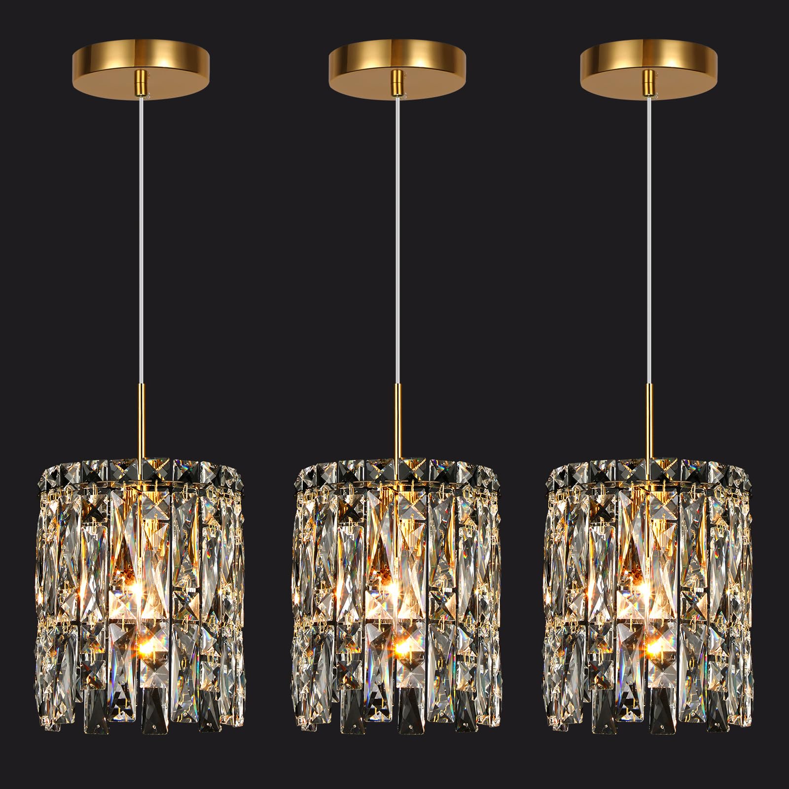 NISIDUN Modern K9 Crystal Pendant Lights Kitchen Island Set of 3 Gold Chandeliers for Dining Room Light Fixtures Over Table Hanging Chandelier for Kitchen Island Entryway Bathroom BedHead Bedroom