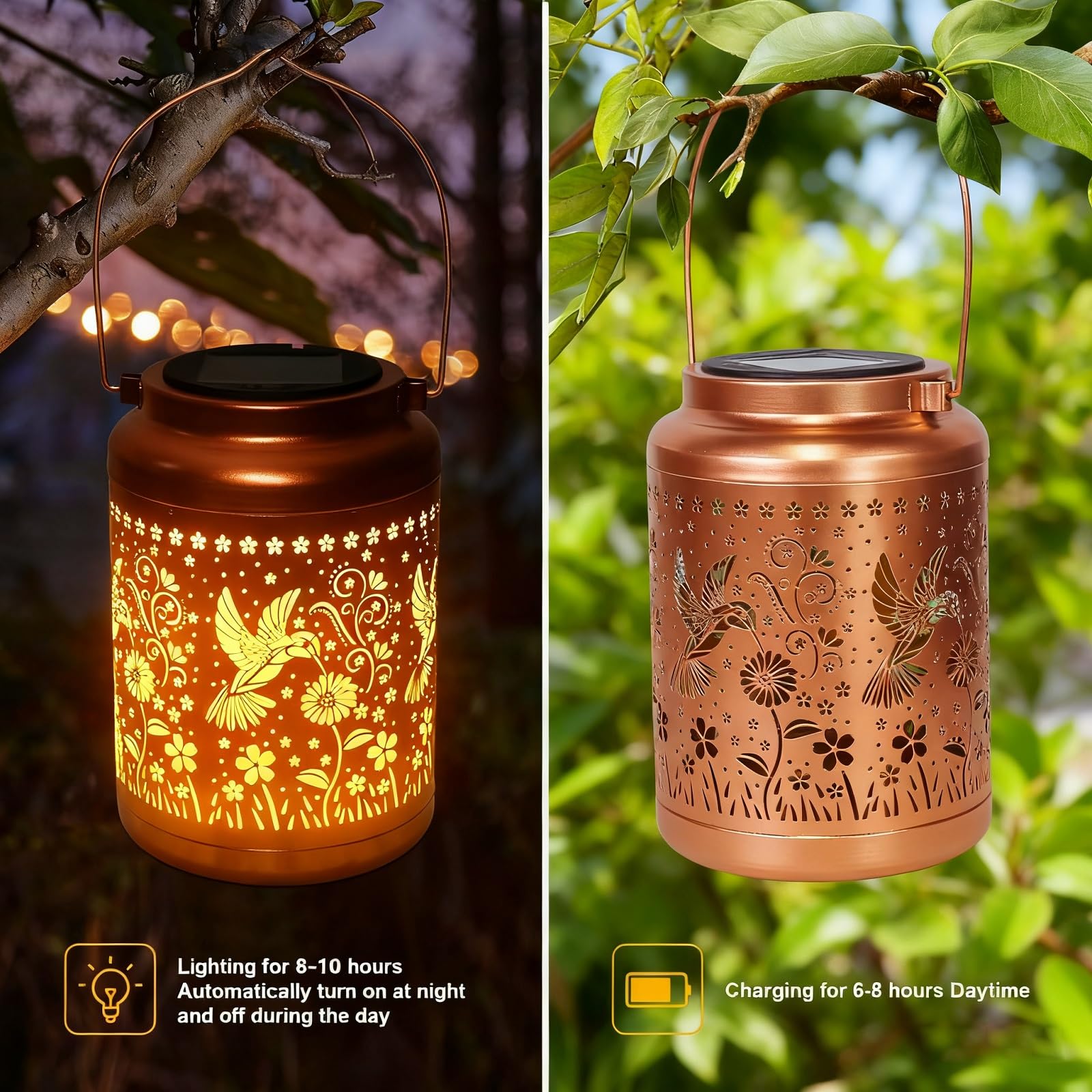 Dialan's Solar Lanterns Outdoor - Waterproof Hummingbird Metal Lights for Garden Decor, Yard, Patio, Backyard, Farm