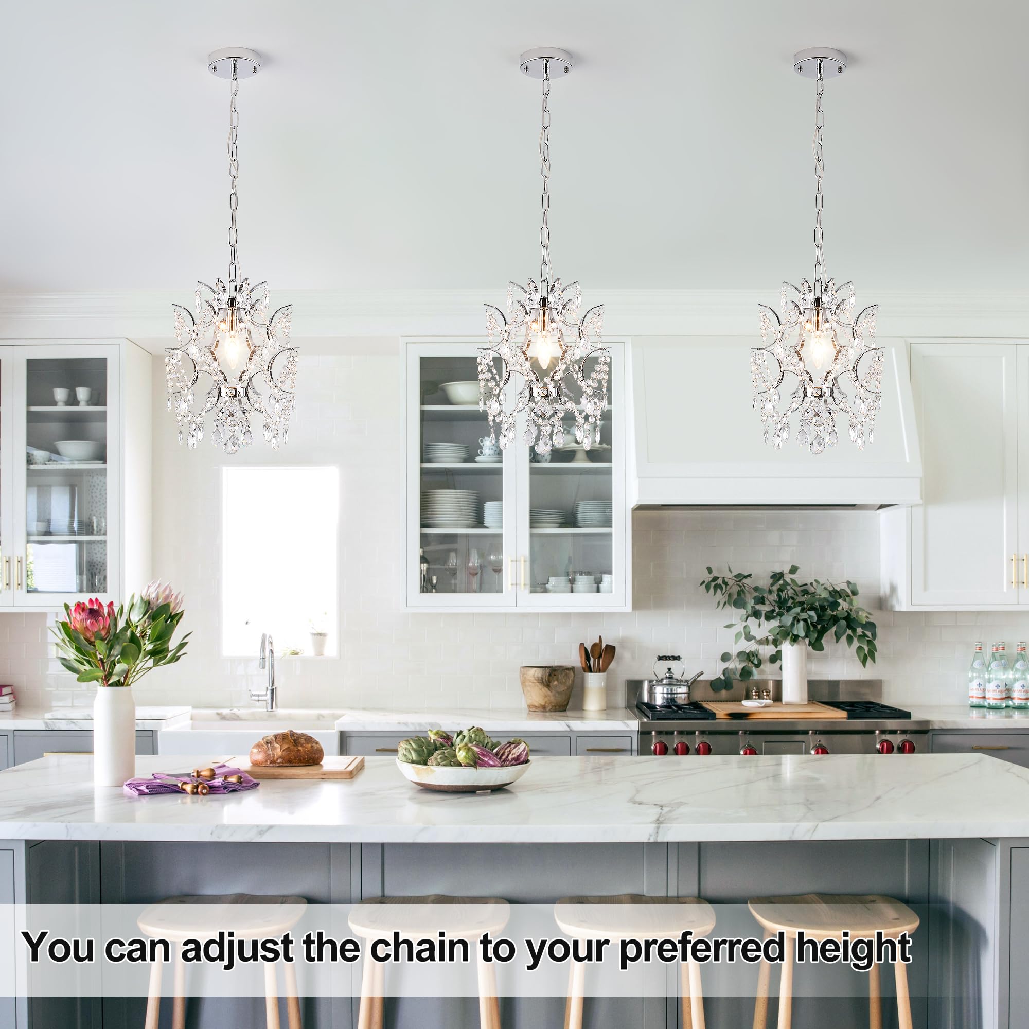 Modern Mini Chandelier Light Fixture, Chrome Finish Crystal Raindrop Ceiling Light Fixture For Bathroom, Small Pendant Chandelie