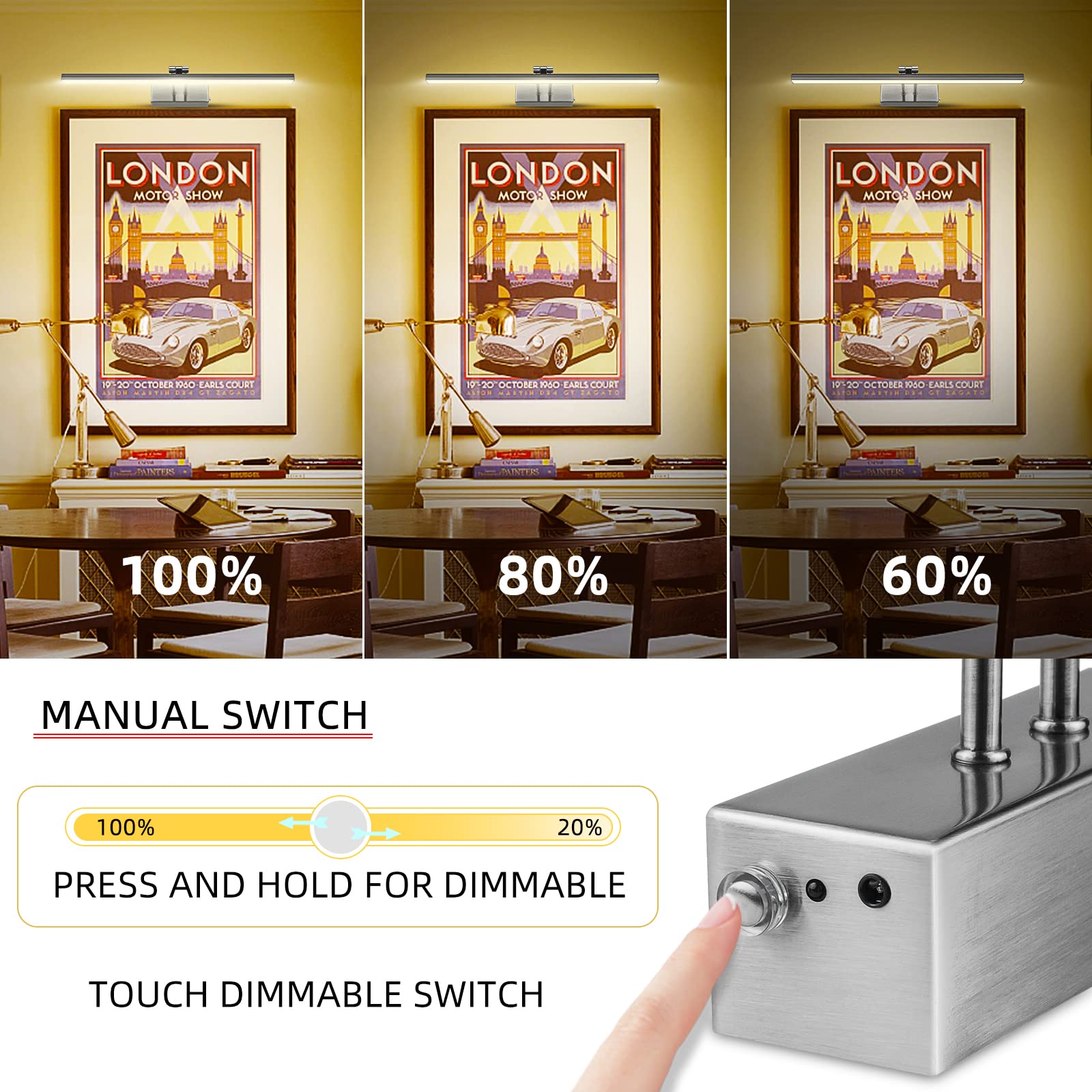 Funchday Picture Light,Battery Art Lights For Wall,Wireless Remote Painting Light With Timer And Dimmable,16?Etal Display Lighti