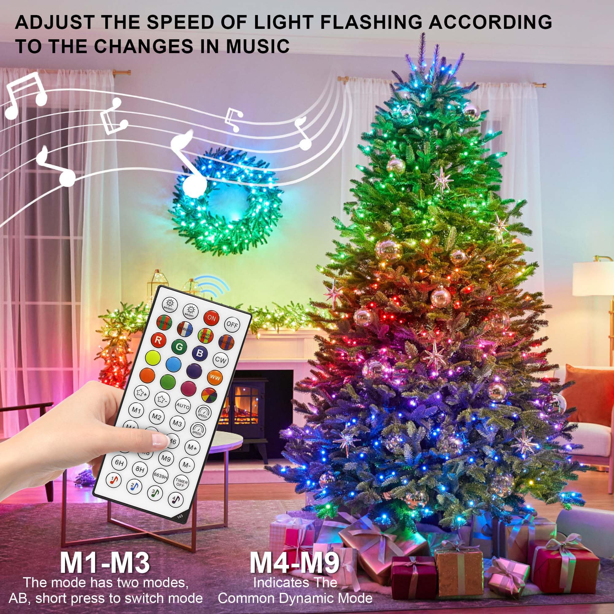 kemooie 164 FT LED Christmas Lights Outdoor, RGB Color Changing with Remote & APP Control, Green Wire, Model HB-500COI