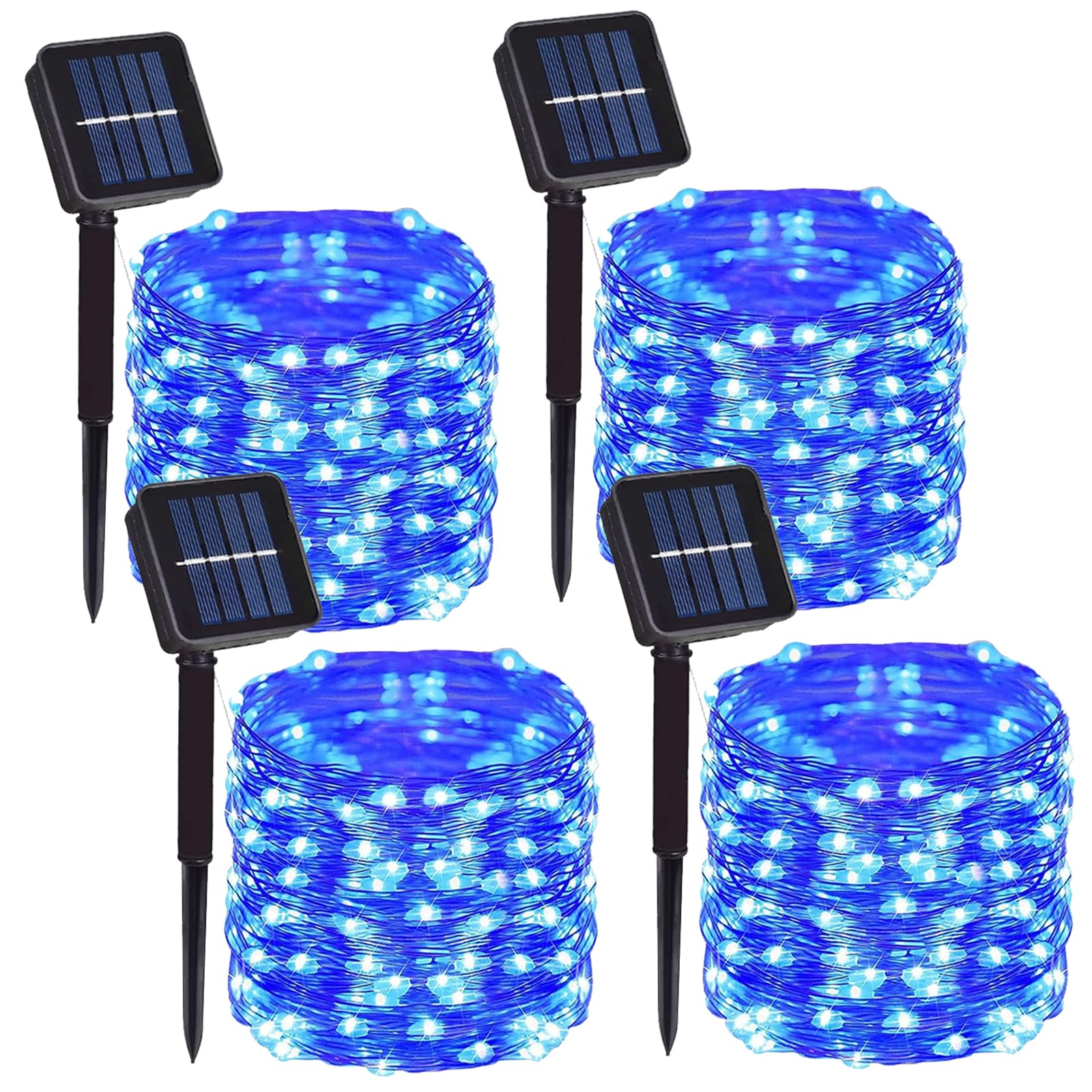 DAYLIGHTIR 4 Pack Solar Powered Copper Wire String Lights Outdoor  Total 400 LEDWaterproof 8 Modes Fairy Lights for Garden  Patio  Party  Yard  Christmas (Blue)