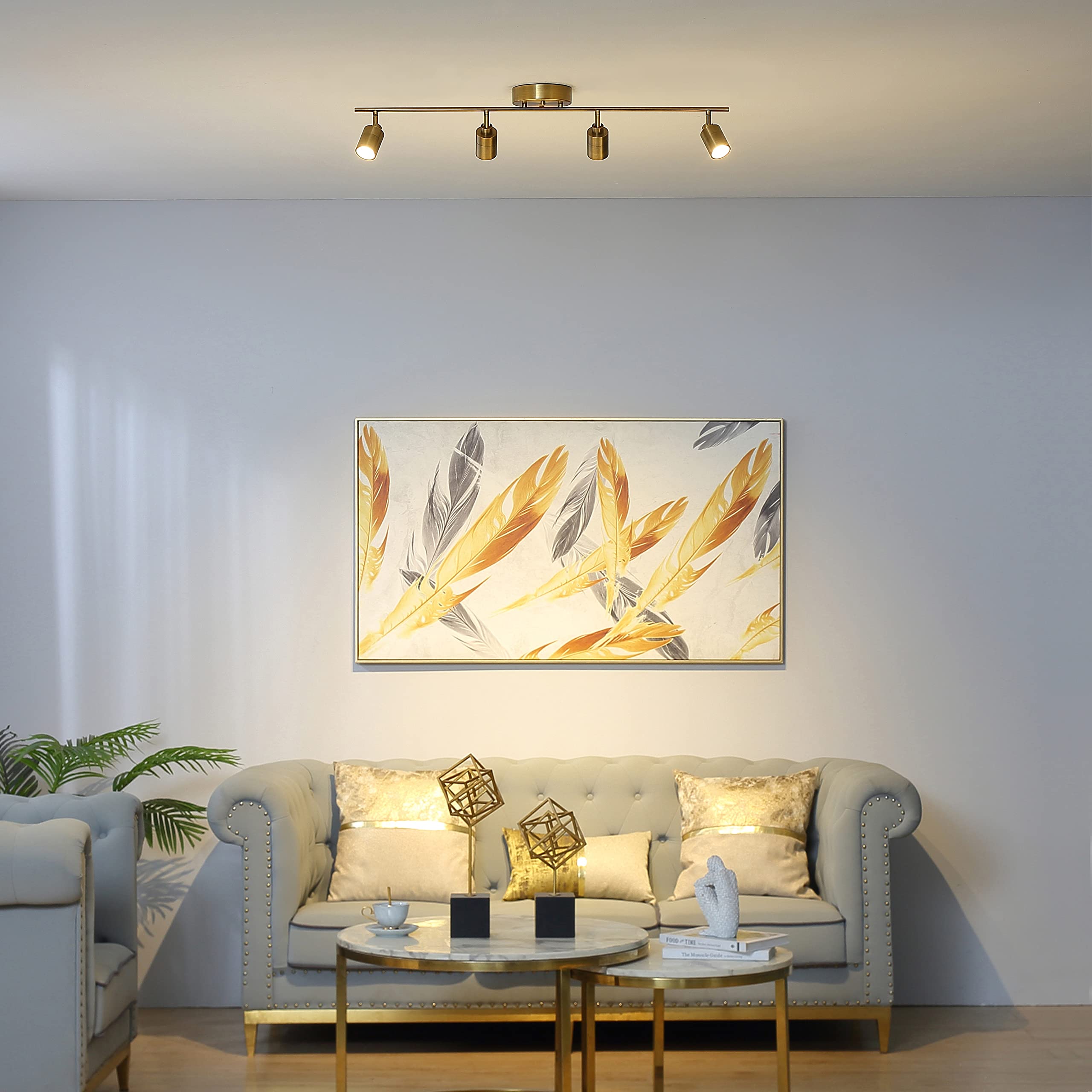 Vidalite Shura - 4-Light Brushed Brass Integrated Led Track Light W/Rotatable Heads, 3 Ft. Track Lighting Kit Ceiling Light, 300