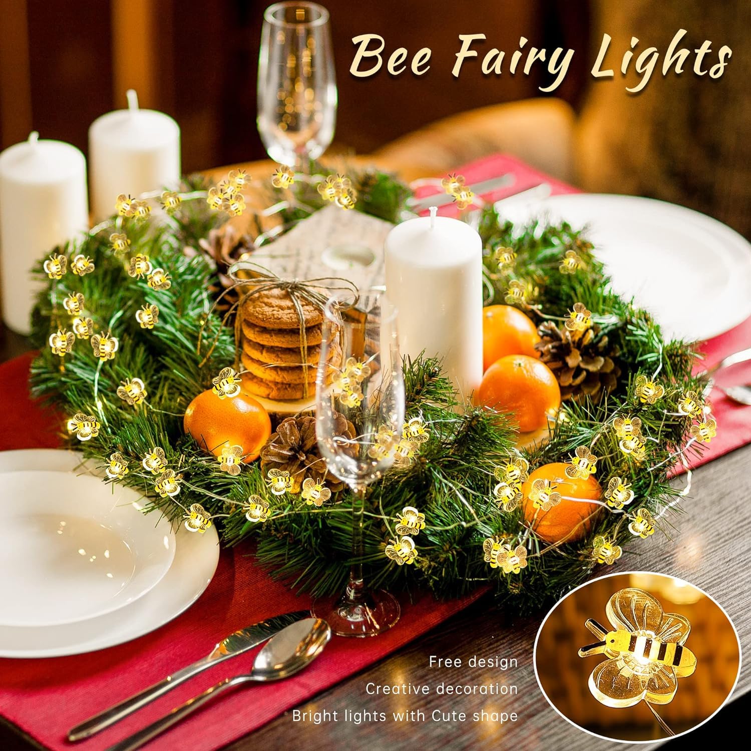 Yoitomehy Bee Lights Bee Bumble Decor 10Ft 30 Led Battery Operated Bee String Lights Honeycomb Bee Decorations Bee Themed Gifts Decor For Home, Birthday, Kids Room, Garden, Wedding, Party