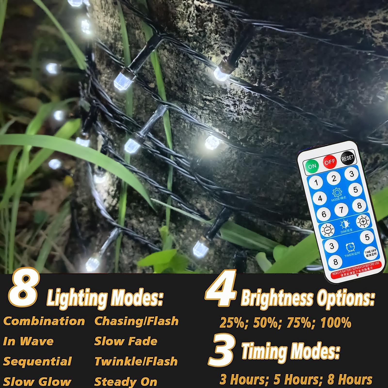 Ucutely Solar Christmas Lights Outdoor 115 Ft 300 LED Waterproof White Model UZ004