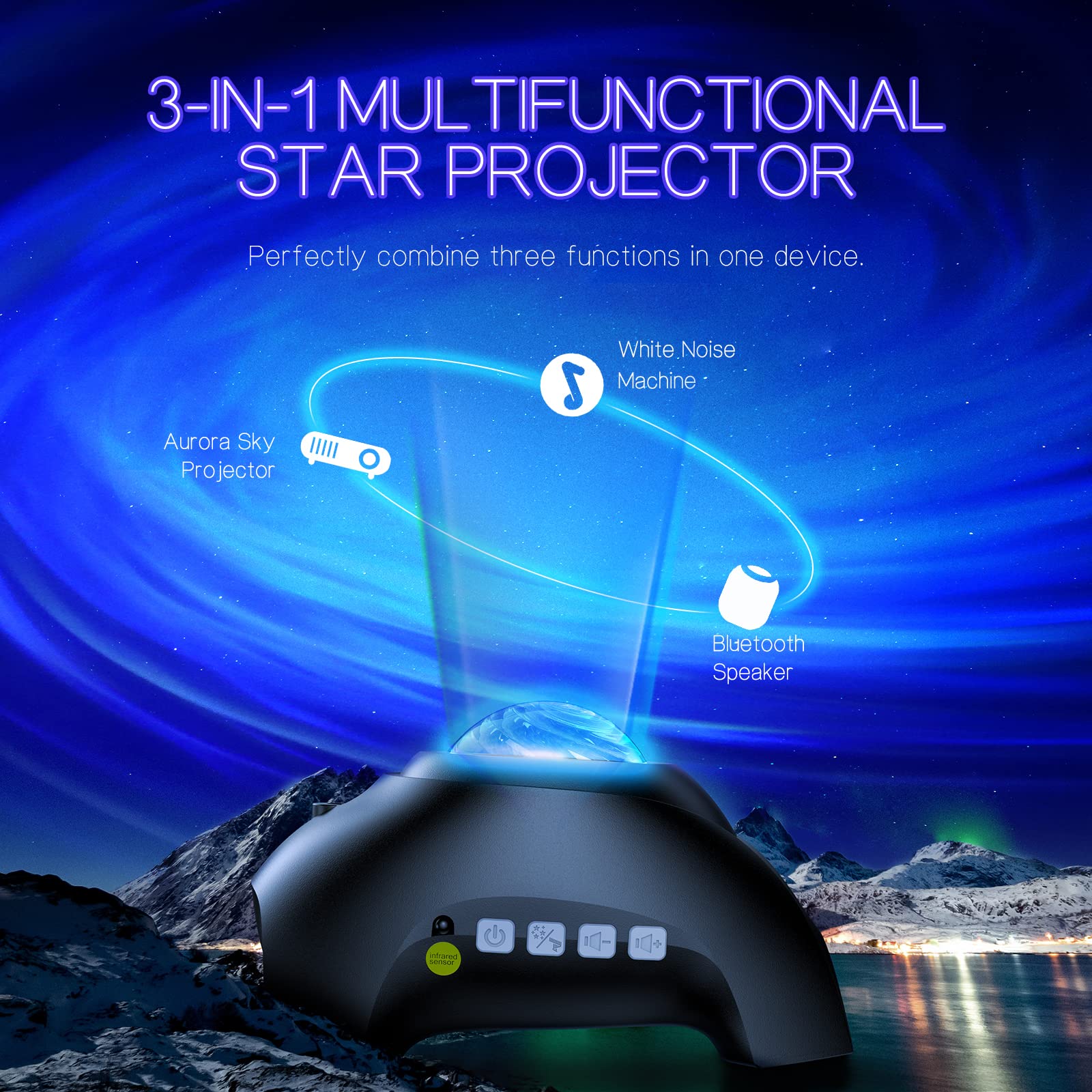 HODANS Northern Galaxy Light Projector, 33 Effects, Bluetooth Speaker, Jet Black, Model HJ-XKD09