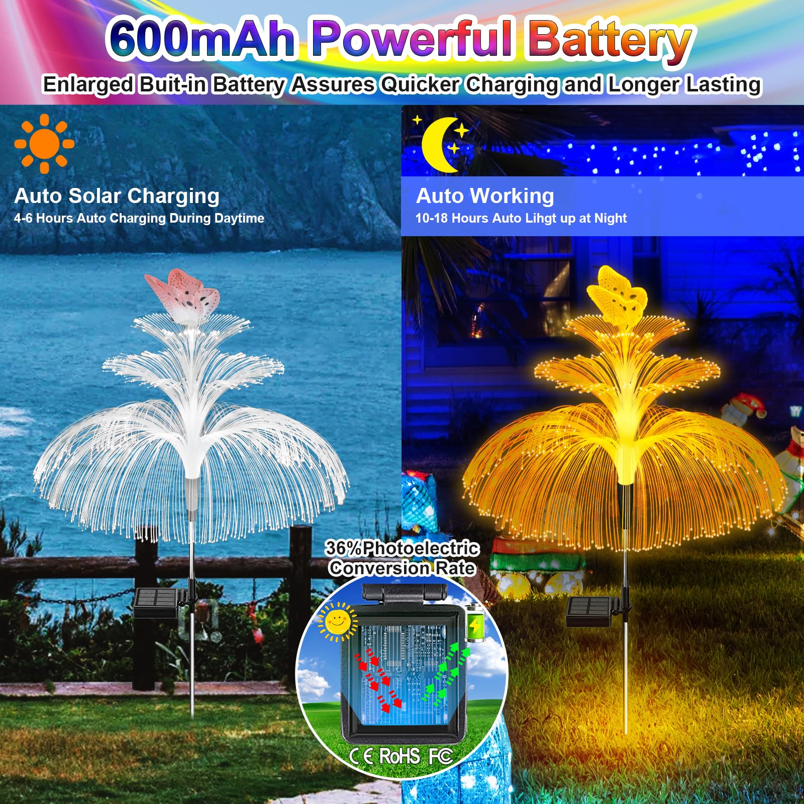 Weitexs Solar Garden Lights 3 Pack New Upgraded Solar Lights Outdoor Waterproof 3 Layers 7 Color Changing Jellyfish Butterfly Decorations For Garden Yard Gifts For Women