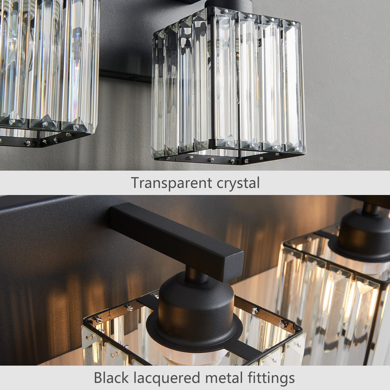 Fdpby Modern Black Crystal Bathroom Vanity Light - 3-Lights Wall Light Fixture