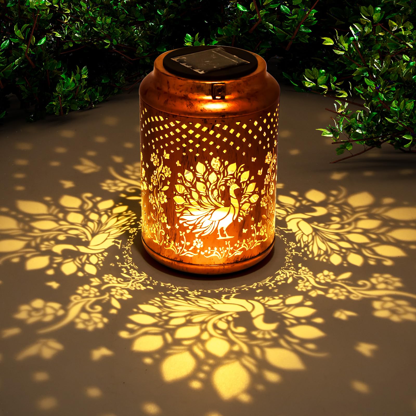 YISITEONE Outdoor Solar Lantern, Waterproof Metal Hanging Light, Brown, Model ES04250700000