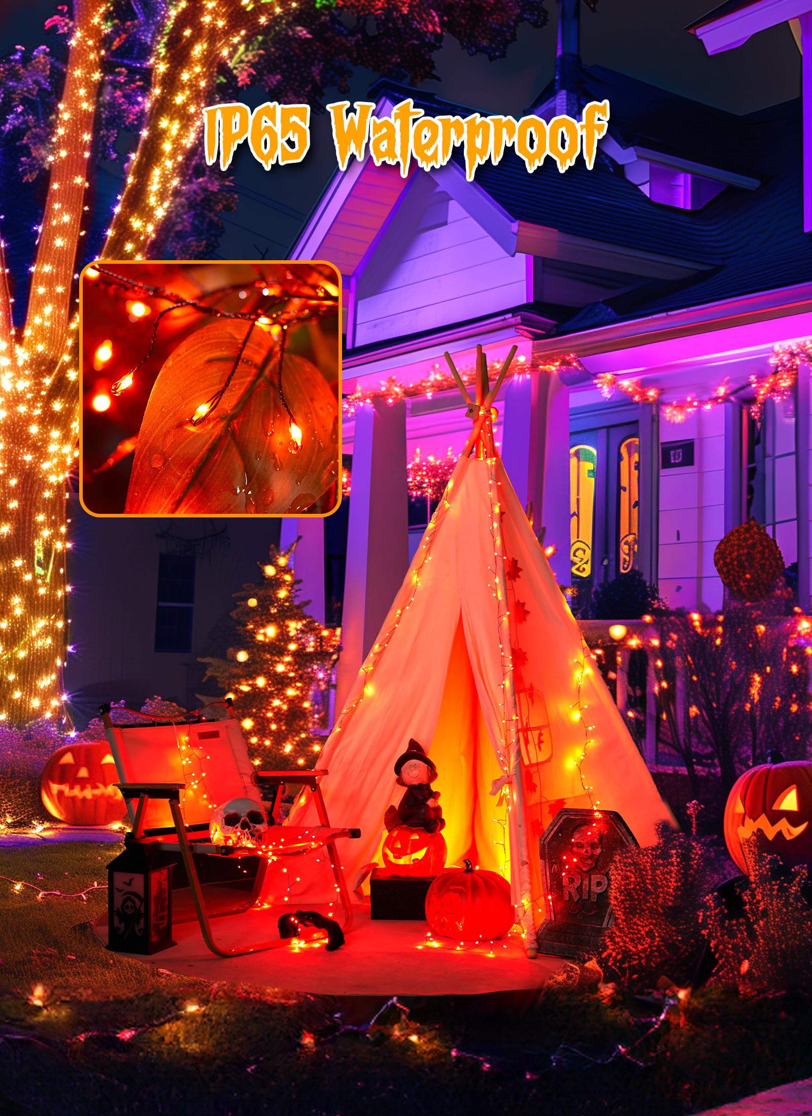 Brightown Orange Lights  19.6Ft 240 Led Solar Fairy Lights  Halloween Lights Outdoor With 8 Modes  Waterproof Twinkle Fall Light For Patio Yard Trees Party  Black Wire