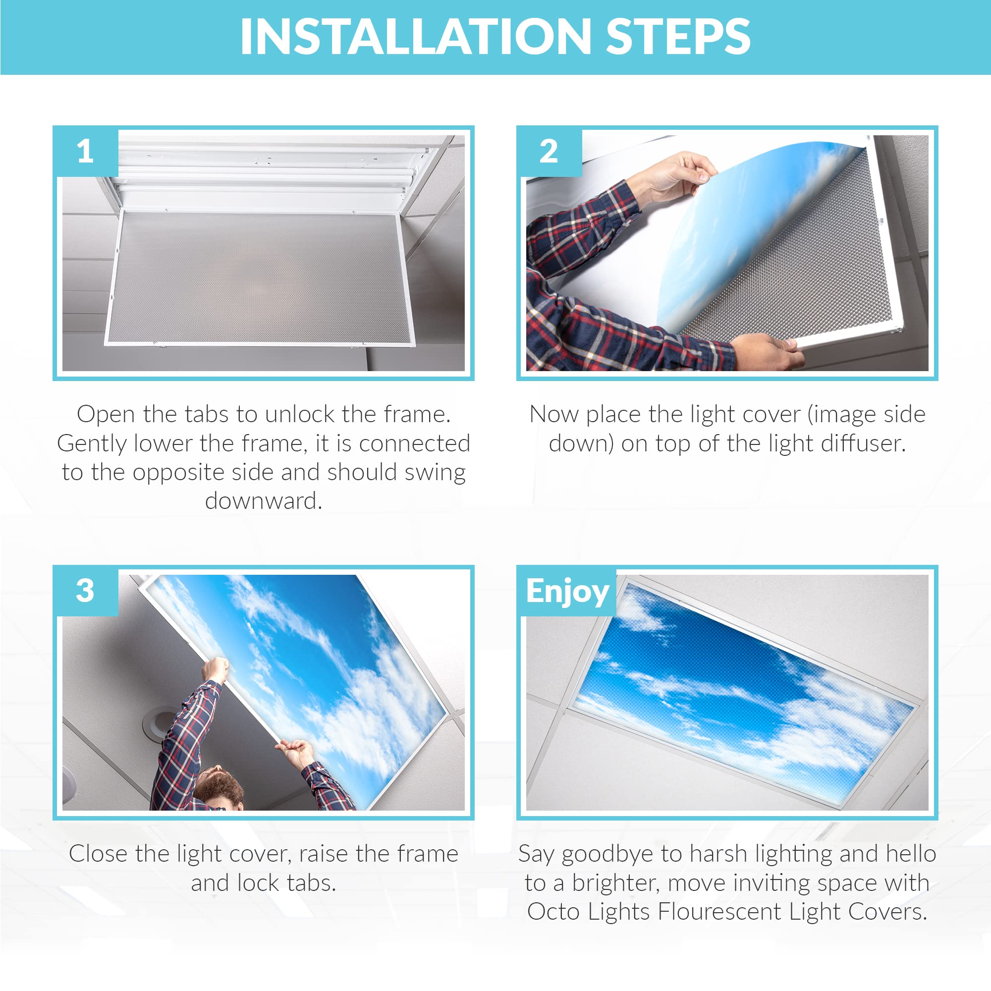 OCTO LIGHTS Fluorescent Light Covers, 2x4 (22.38in x 46.5in), Backlit Film, Cirrocumulus, Model CLD-010