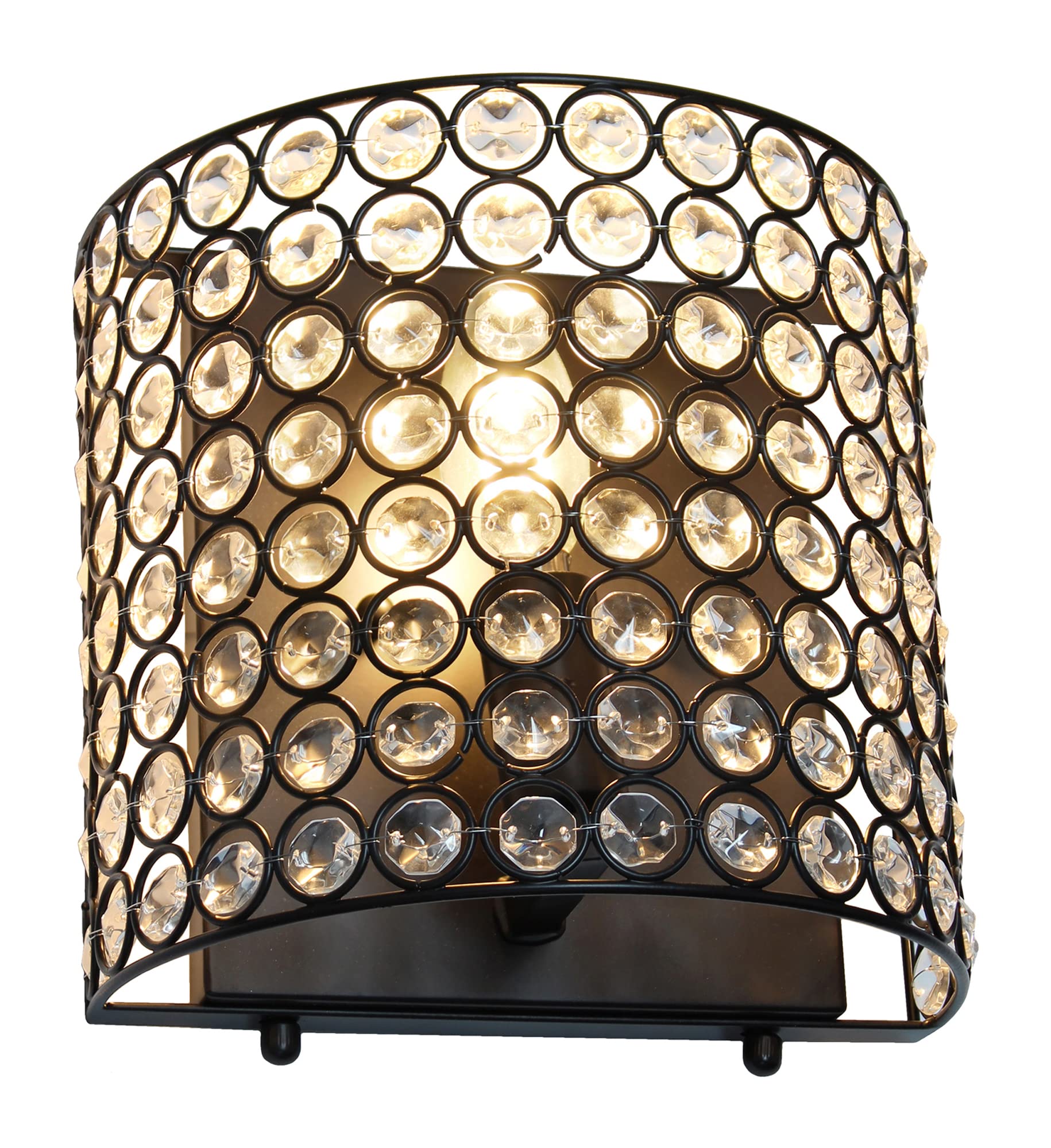 LALIA HOME Wall Sconce Lighting Fixture, 1-Light, Crystal & Metal, 8in x 4.75in x 8.25in, Black, Model LHW-2000 Family