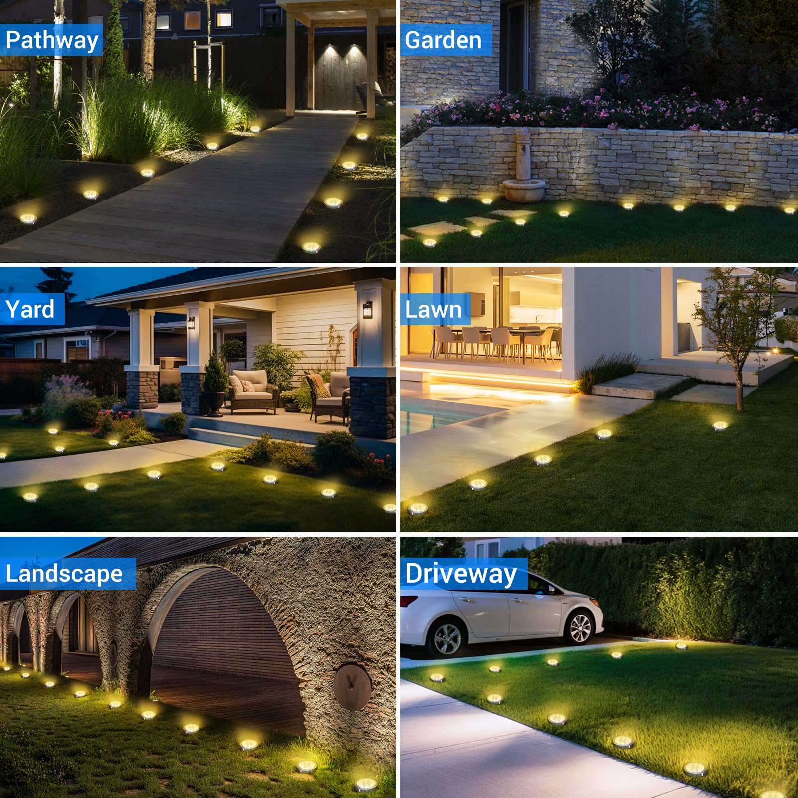 Peasur Solar Ground Lights Outdoor  24 Pack Flat Solar Powered Disc Lights  Ip68 Waterproof  Anti-Rust  Landscape Lighting For Pathway Garden Yard Lawn Walkway Landscape Driveway  Warm White