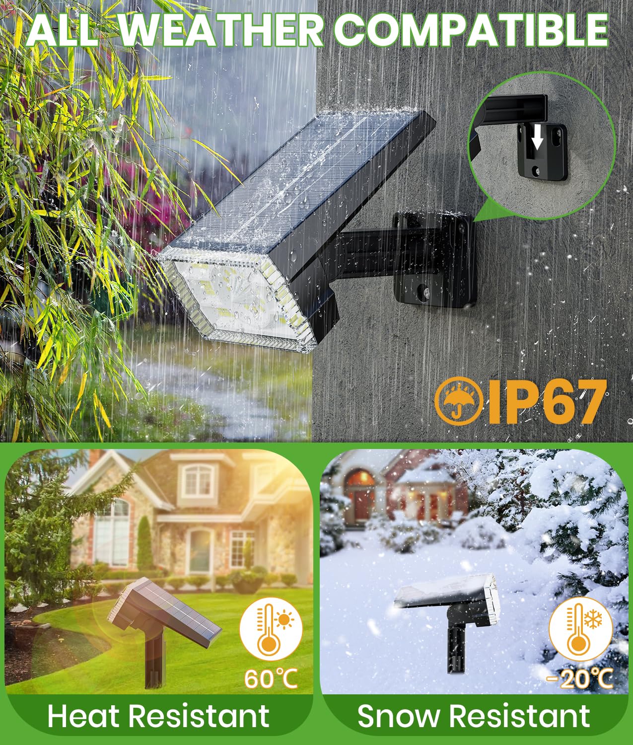BITPOTT Solar Spot Lights, 58 LED, 8 Color Modes, Waterproof IP67, 2-in-1 Wall Light, 4 Pack, Multicolor