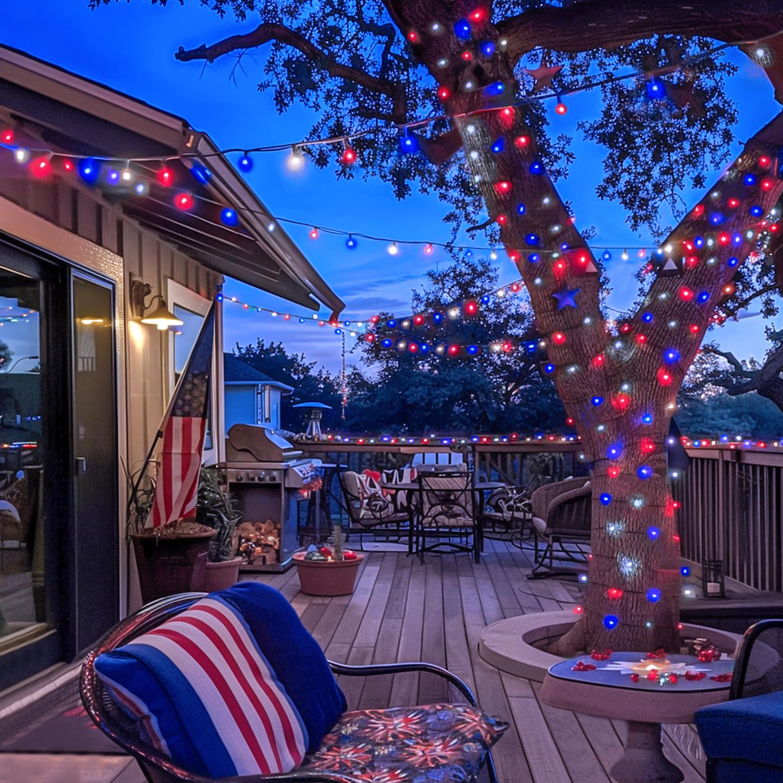 Jmexsuss 2 Pack Red White And Blue Solar Lights 100Led 33Ft Patriot Solar String Lights Waterproof, 8 Modes 4Th Of July Lights For Independence Day, Gardens, Tree, Outdoor 4Th Of July Decorations