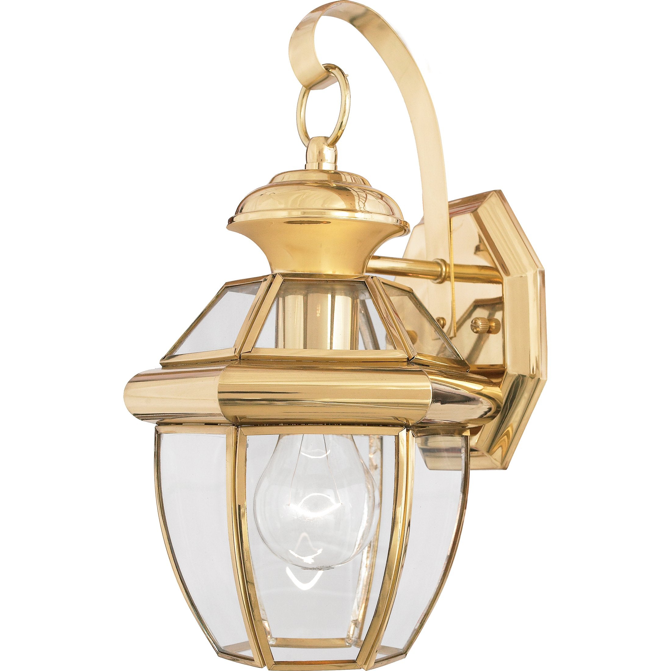 Quoizel Newbury Outdoor Wall Lantern, 12 Inch 1-Light Polished Brass Wall Sconce, French Country Exterior Wall Lantern Fixture, 