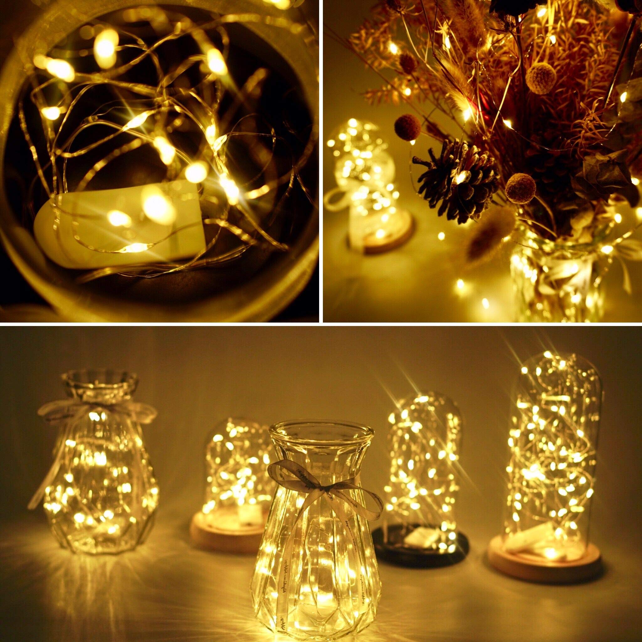 FELISHINE Fairy String Lights, 20 LEDs, 6.6FT Copper Wire, Battery Operated, Warm White, Ideal for Party, Wedding, Christmas Decorations