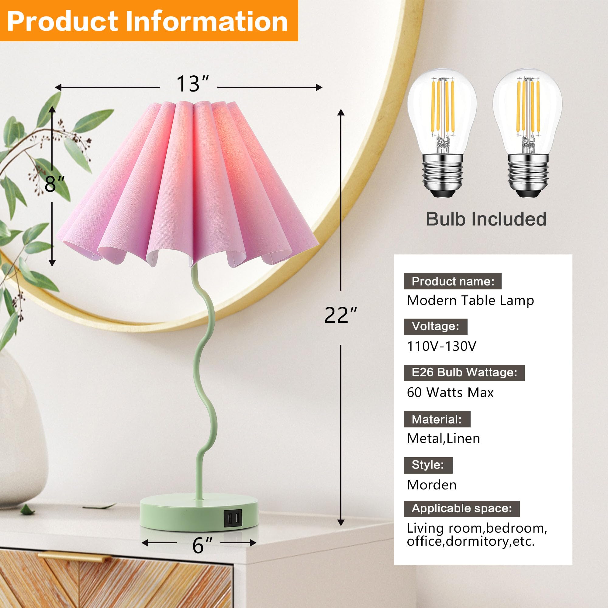 Eoeyyoyb Table Lamps For Bedroom Modern Single Table Lamp For Night Stands Beside Lamps Living Room End Table Lamp (Green)