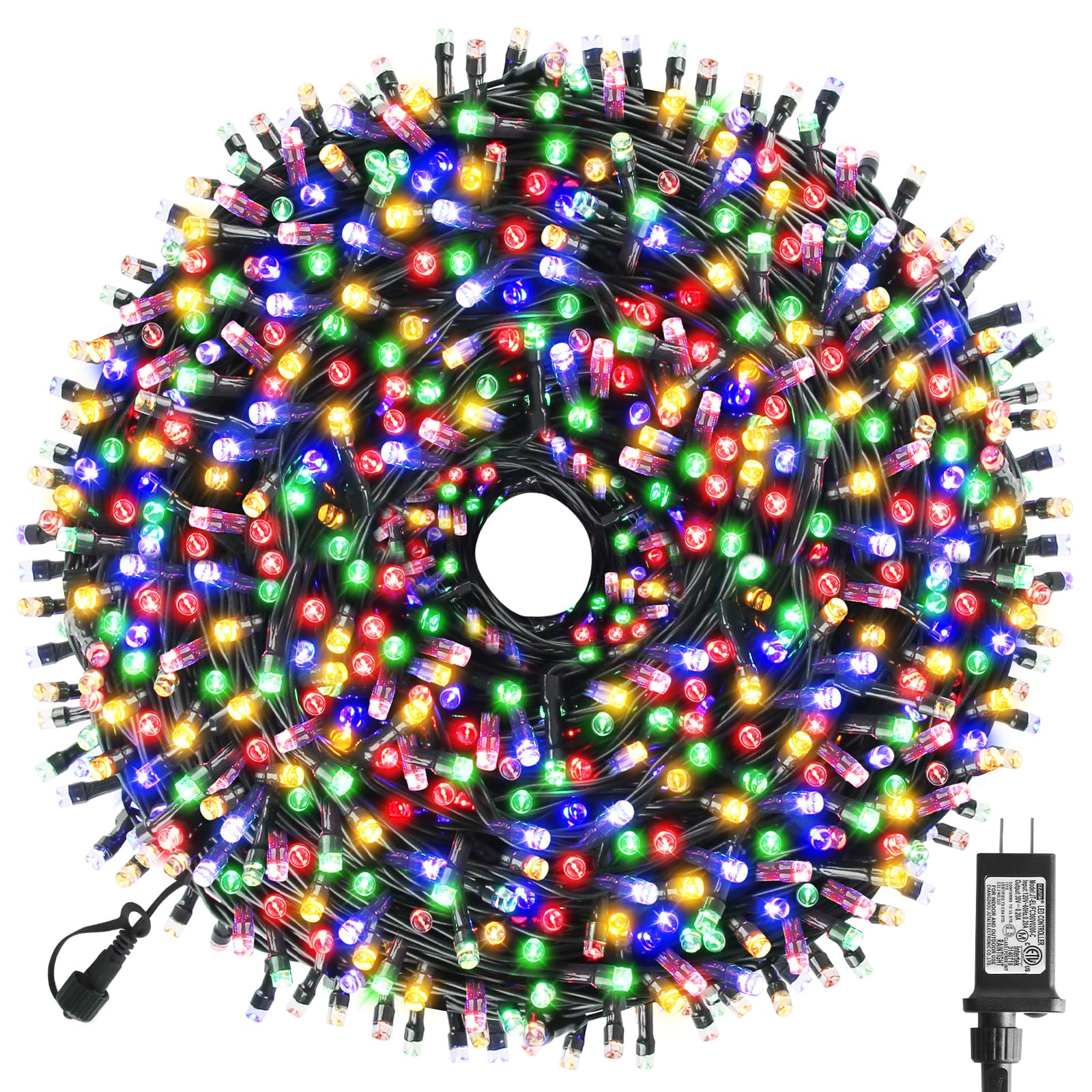 XTF2015 Christmas String Lights 170FT 500 LED  End-to-End Plug 8 Modes Memory Function with Timer - UL Certified - Outdoor Indoor Fairy Christmas Lights for Tree  Patio  Garden  Holiday (Multicolor)