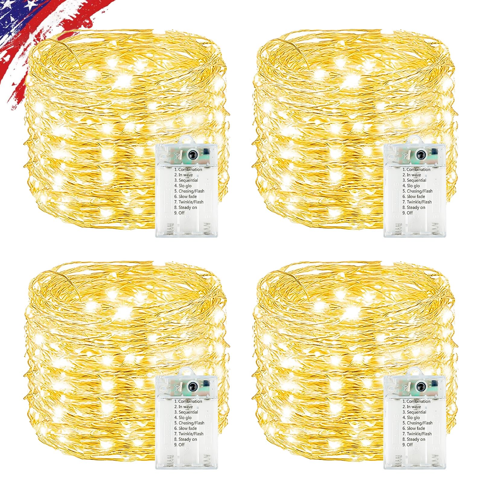 4 Pack Cuttable Fairy Lights Battery Operated  Waterproof 20FT 60LED Twinkle Lights with Timer Indoor Outdoor  Fairy Battery String Light for Bedroom  Classroom  Wedding  Christmas D?cor(Warm White)