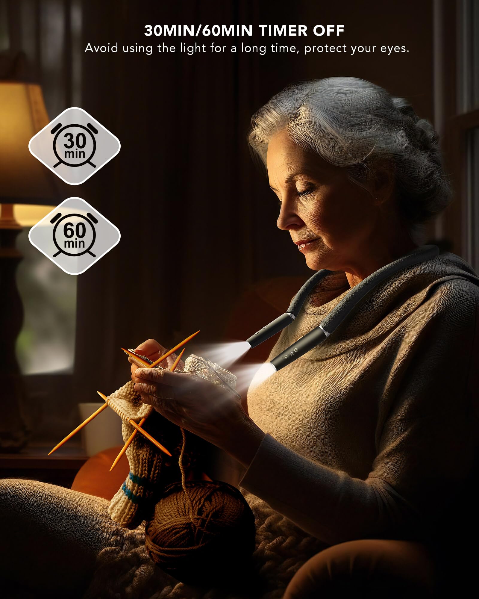 NIVAVA Neck Reading Light, Rechargeable LED Book Light, Bendable Silicone Arm, Model HY-01, Black