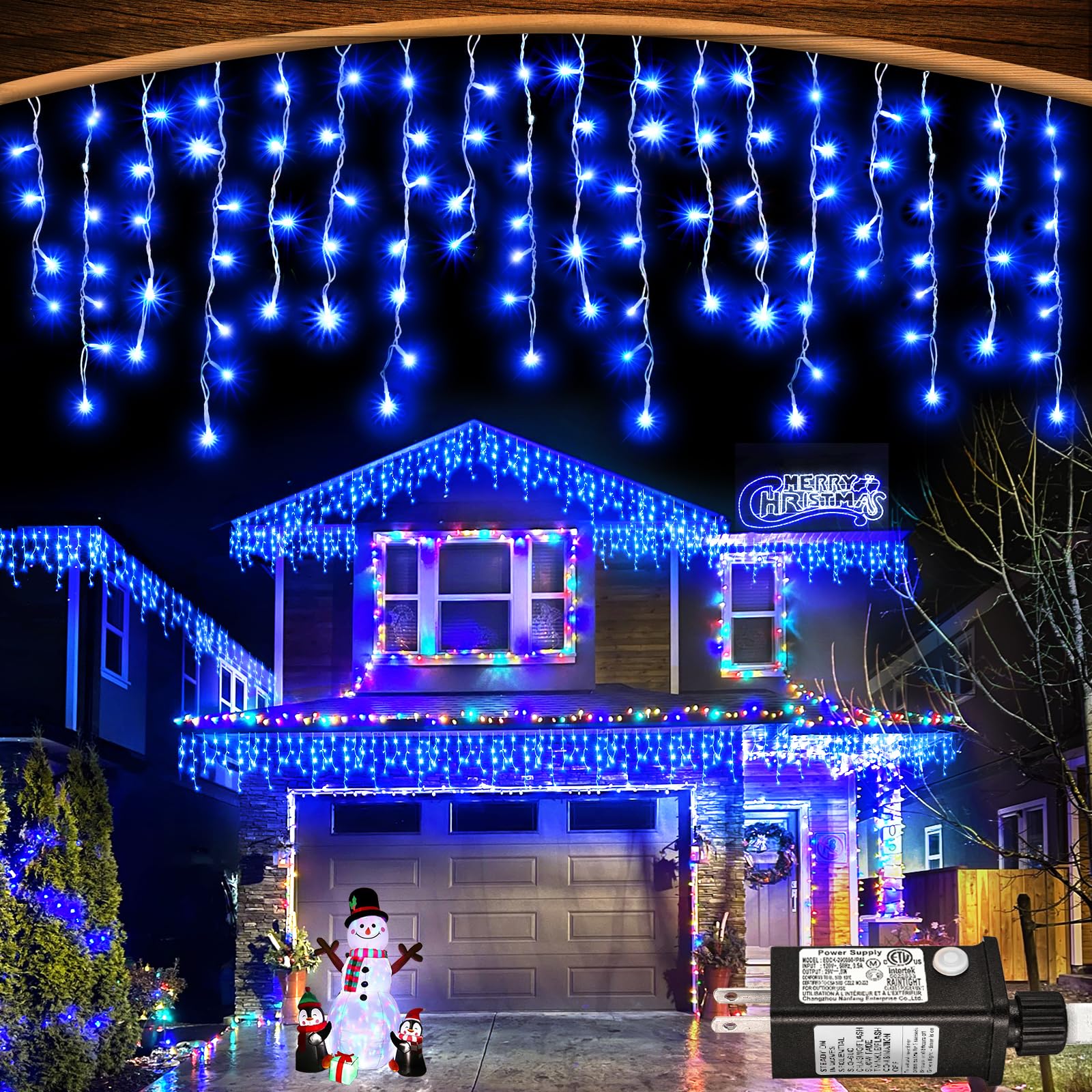 Nielfoi Christmas Icicle Lights Outdoor - 99Ft 1216 Led 8 Modes Curtain Fairy String Lights With Timer Memory, Plug In Waterproof For Home Decoration Holiday Wedding Eaves Yard Party Indoor, Blue