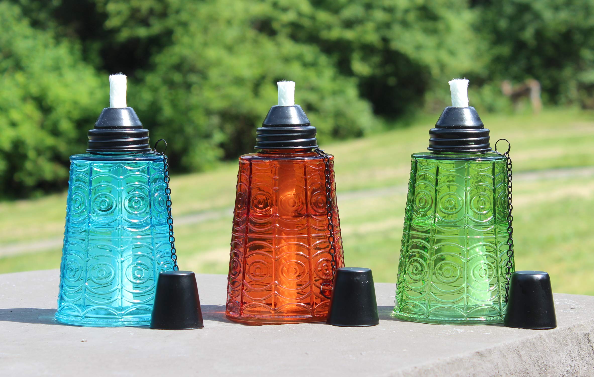 Seraphic Citronella Table Top Torches Set Of 3 - Decorative Glass Candles For Outdoor Patio, Garden