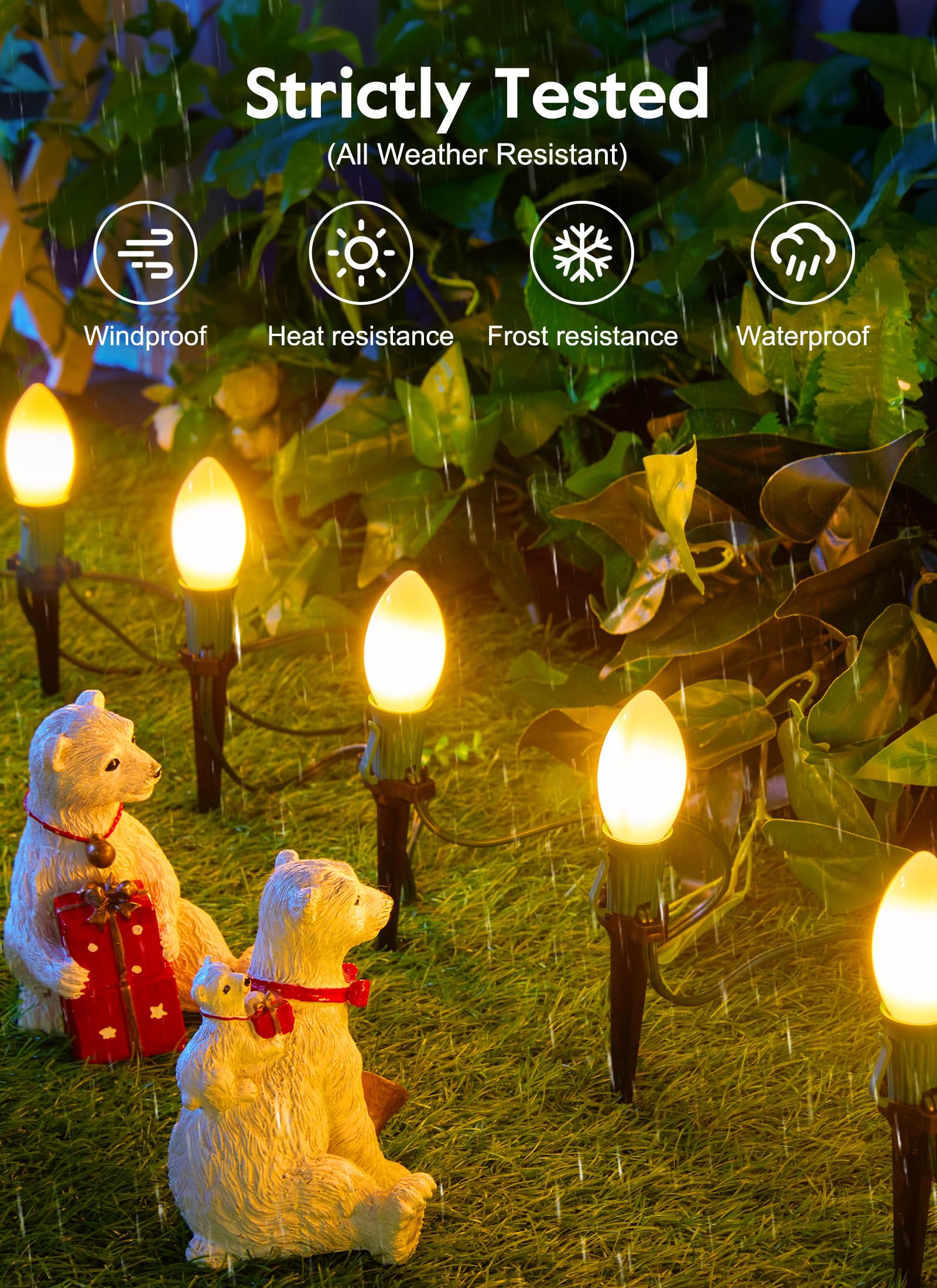 Brightown C9 LED Christmas Lights, 64ft, 50 Bulbs, Frosted Warm White, 2 Packs, Outdoor Pathway Decorations, Model GYPI-O20LAU